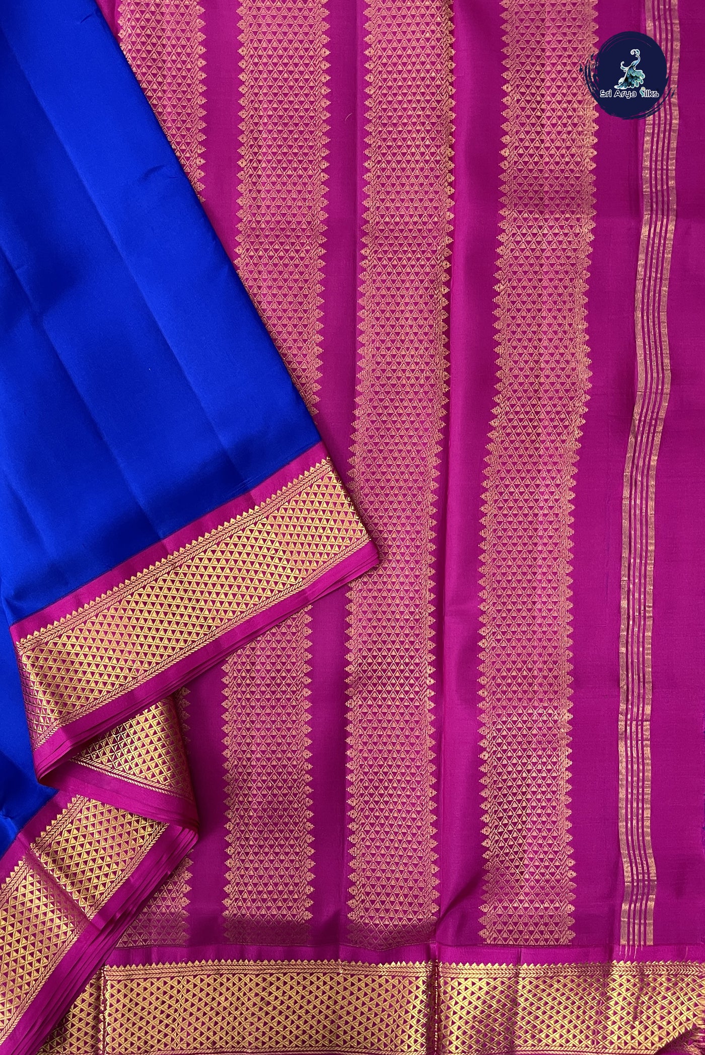 MS Blue Madisar 10 Yards Silk Saree With Plain Pattern