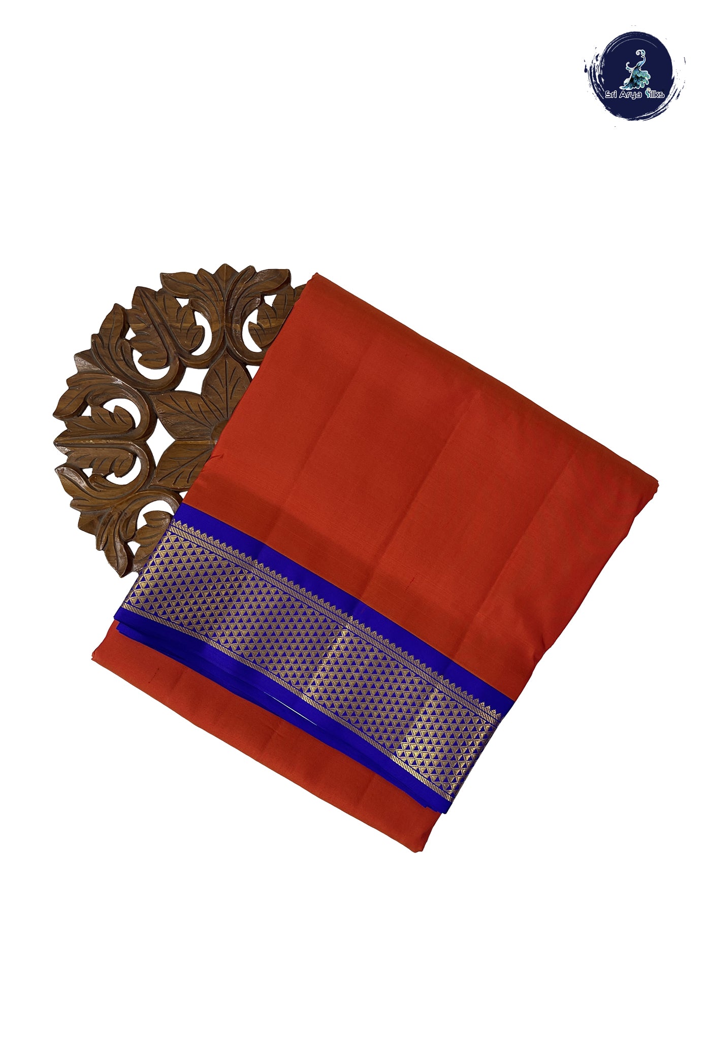 Orange Madisar 10 Yards Silk Saree With Plain Pattern
