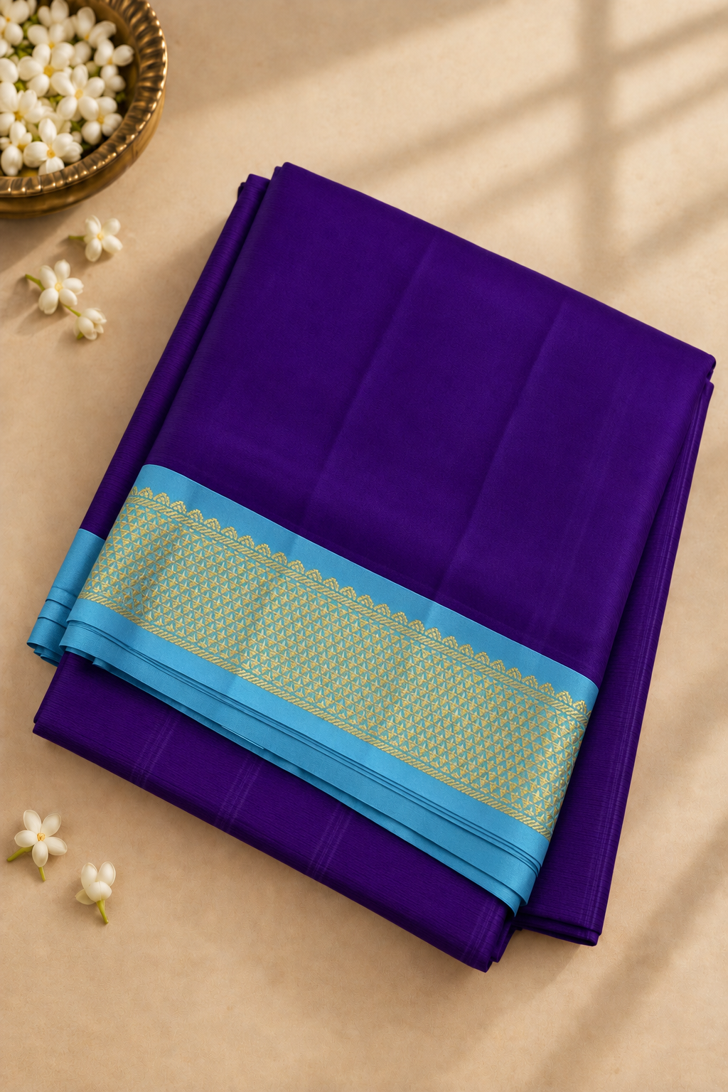 Violet Madisar 10 Yards Silk Saree With Plain Pattern