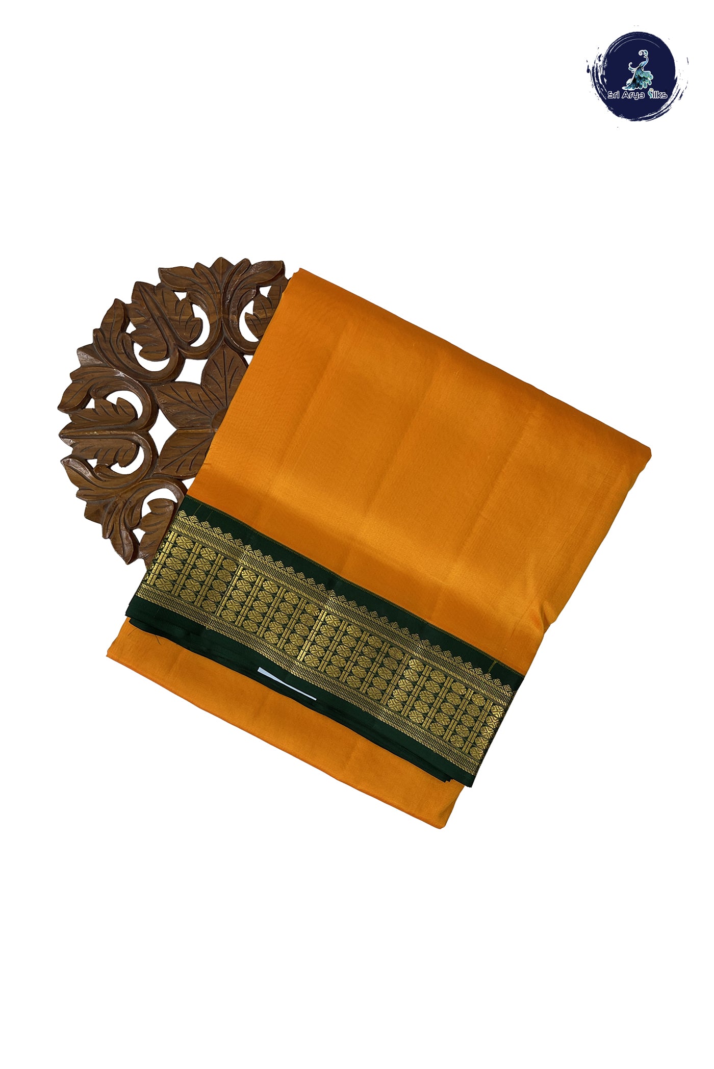 Mango Yellow Madisar 10 Yards Silk Saree With Plain Pattern