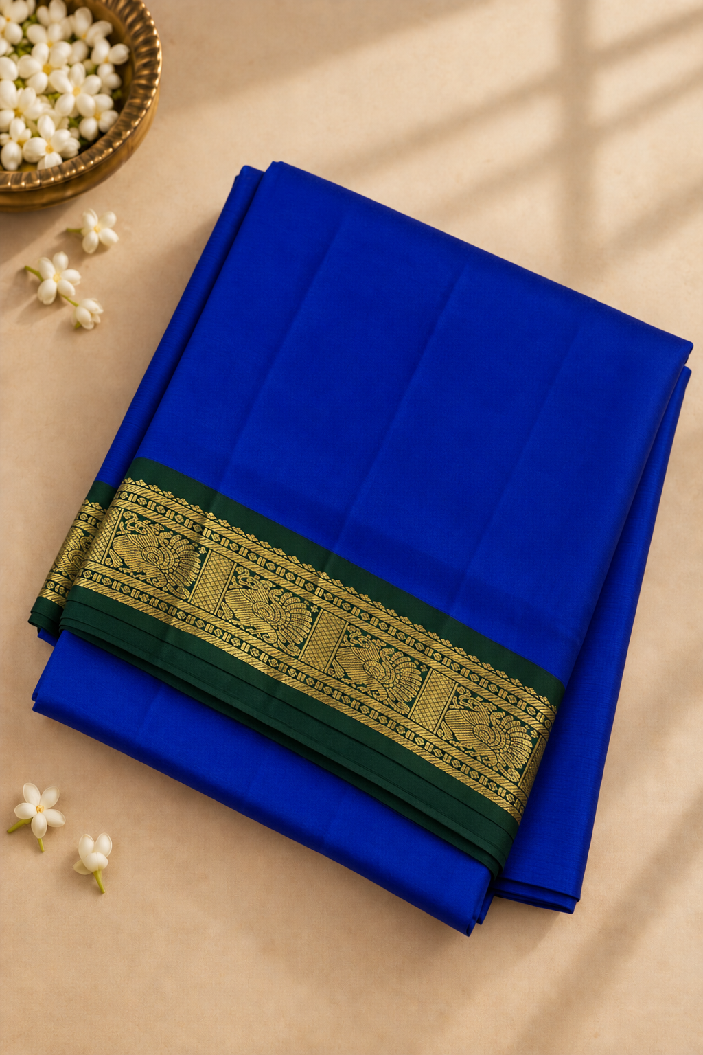 MS Blue Madisar 10 Yards Silk Saree With Plain Pattern