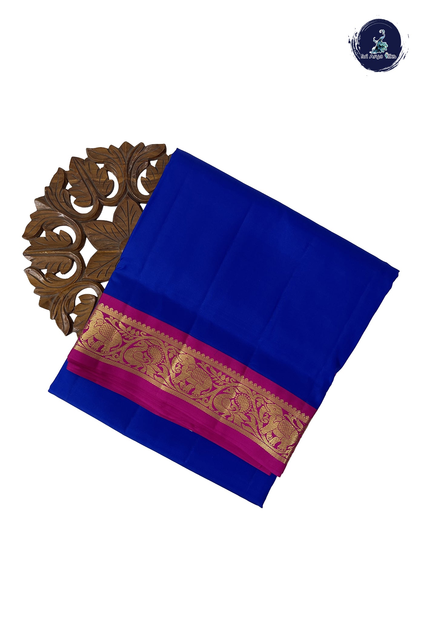 MS Blue Madisar 10 Yards Silk Saree With Plain Pattern