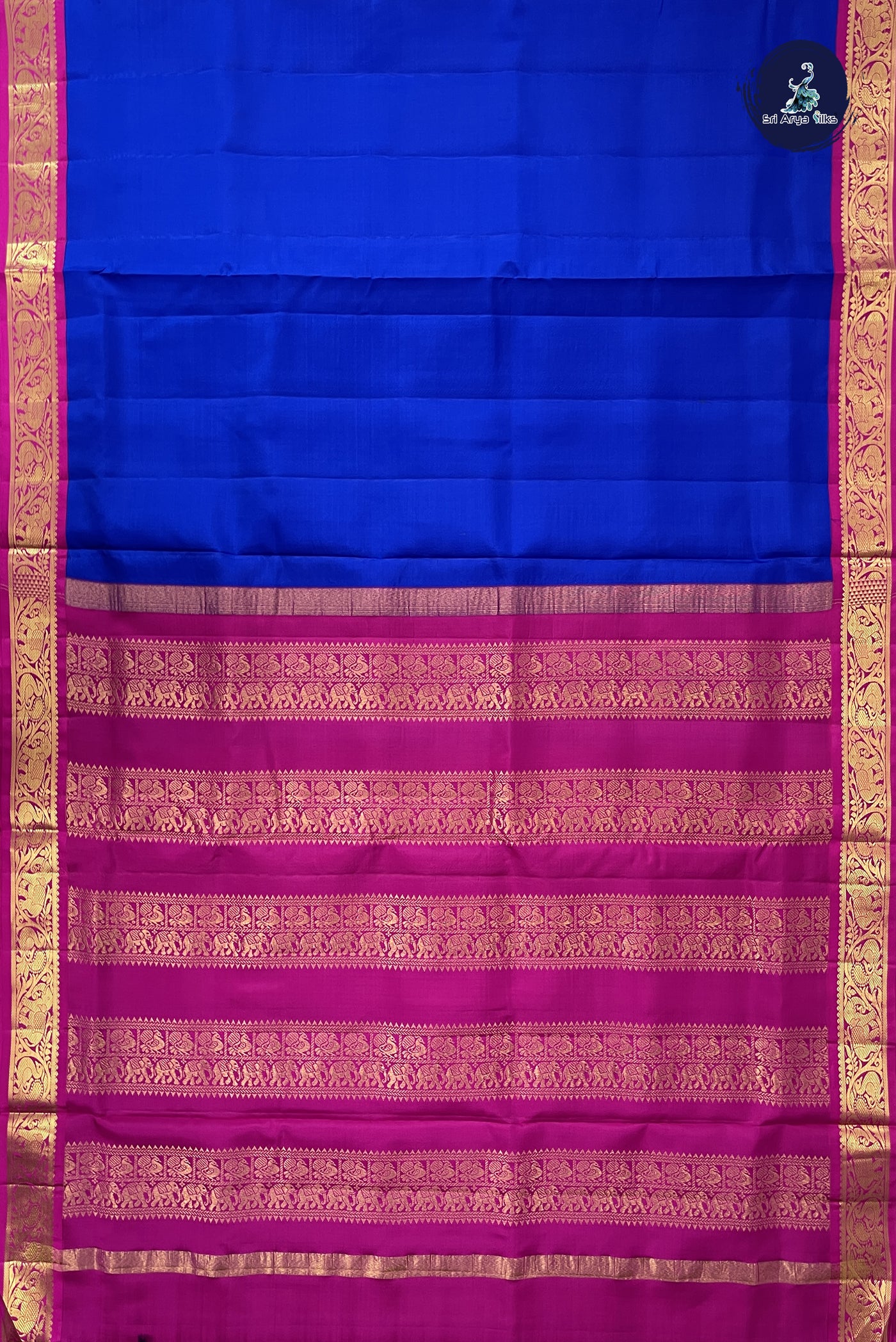 MS Blue Madisar 10 Yards Silk Saree With Plain Pattern