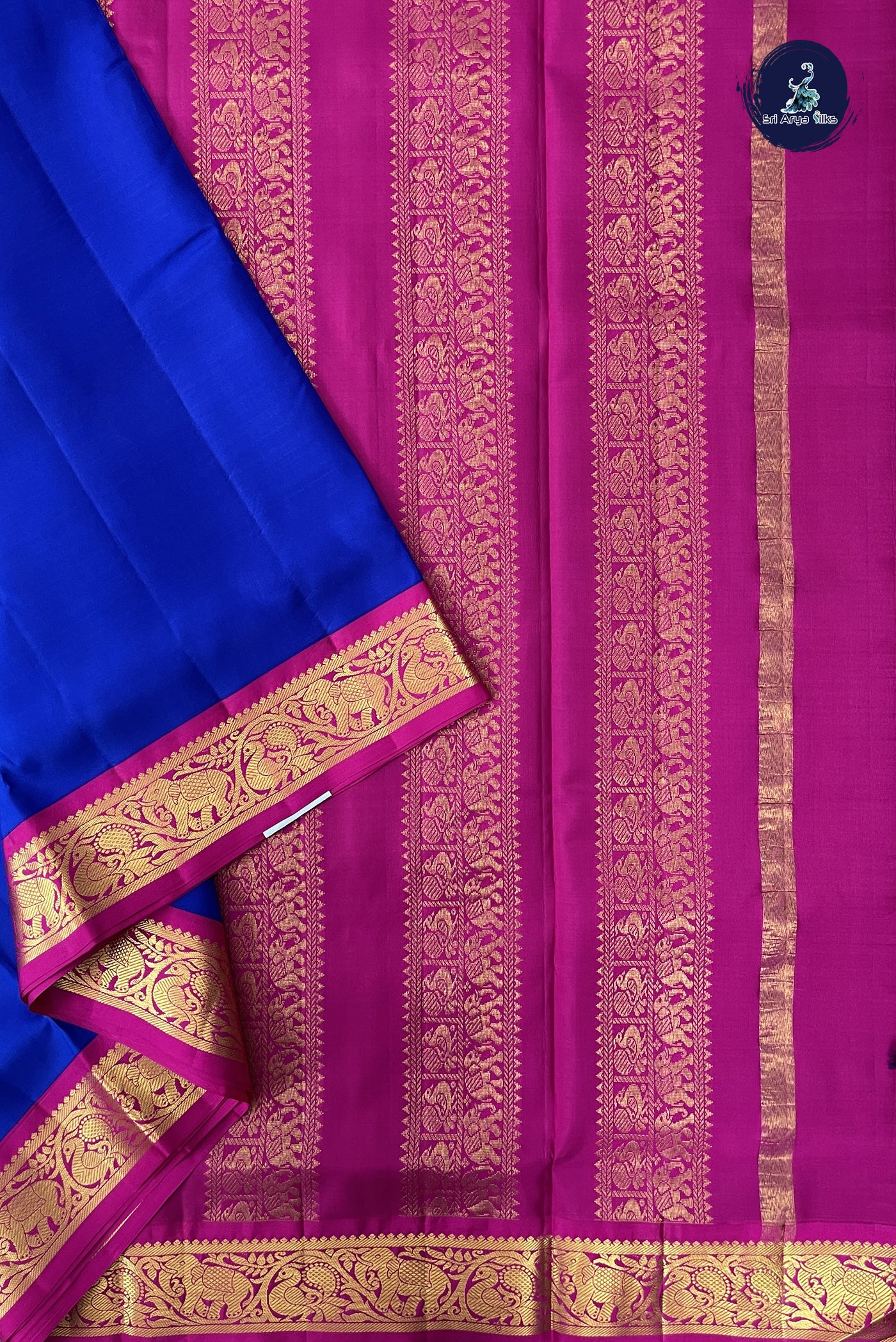 MS Blue Madisar 10 Yards Silk Saree With Plain Pattern