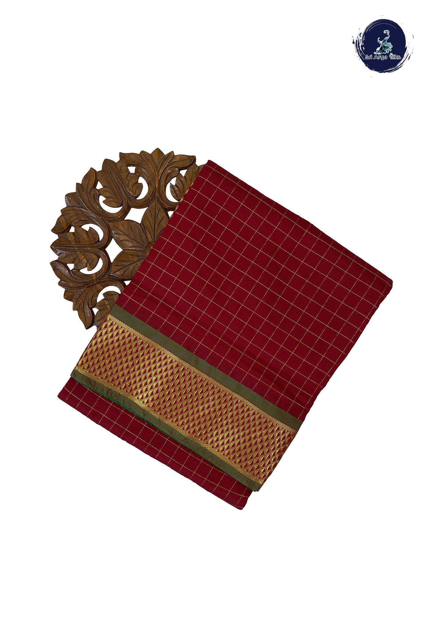 Red 10 Yards Semi Silk With Checked Pattern