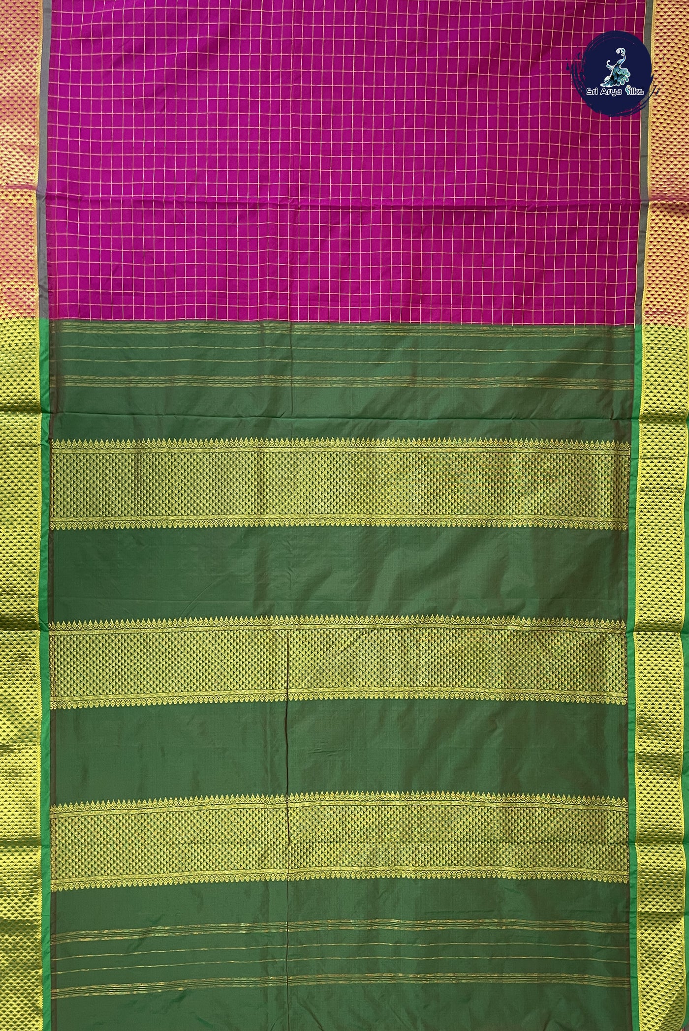 Magenta Pink 10 Yards Semi Silk With Checked Pattern