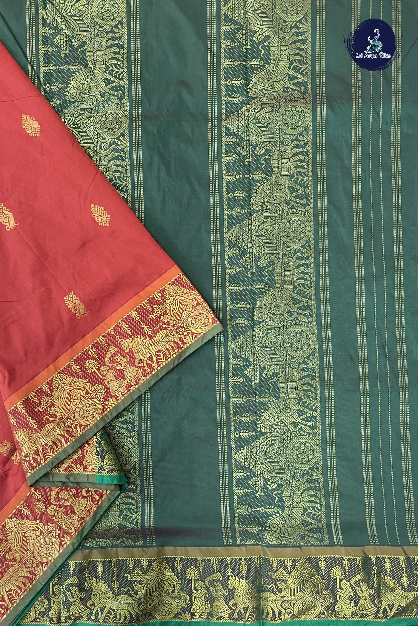 Orange 10 Yards Semi Silk With Zari Buttas Pattern