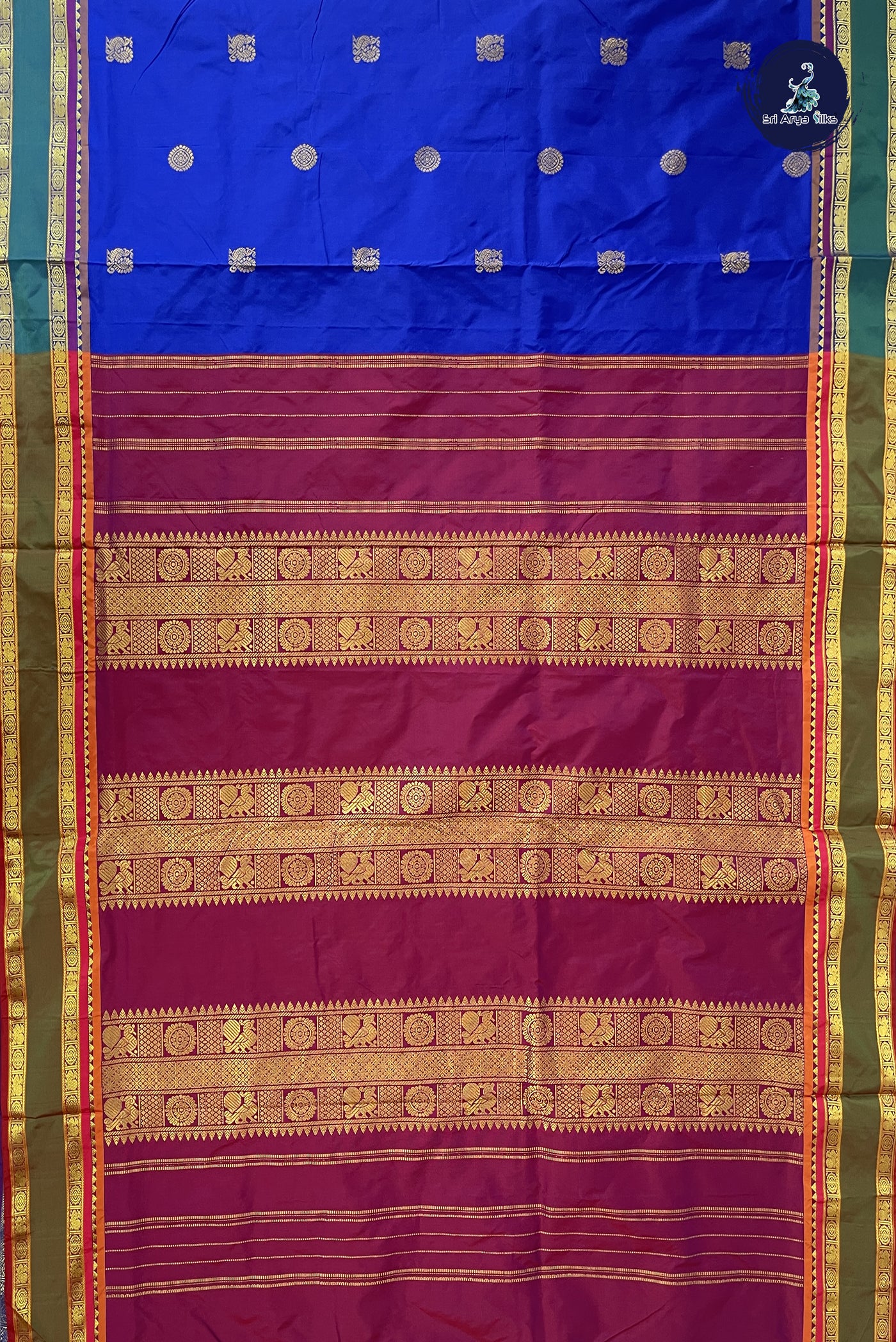 Ink Blue 10 Yards Semi Silk With Zari Buttas Pattern