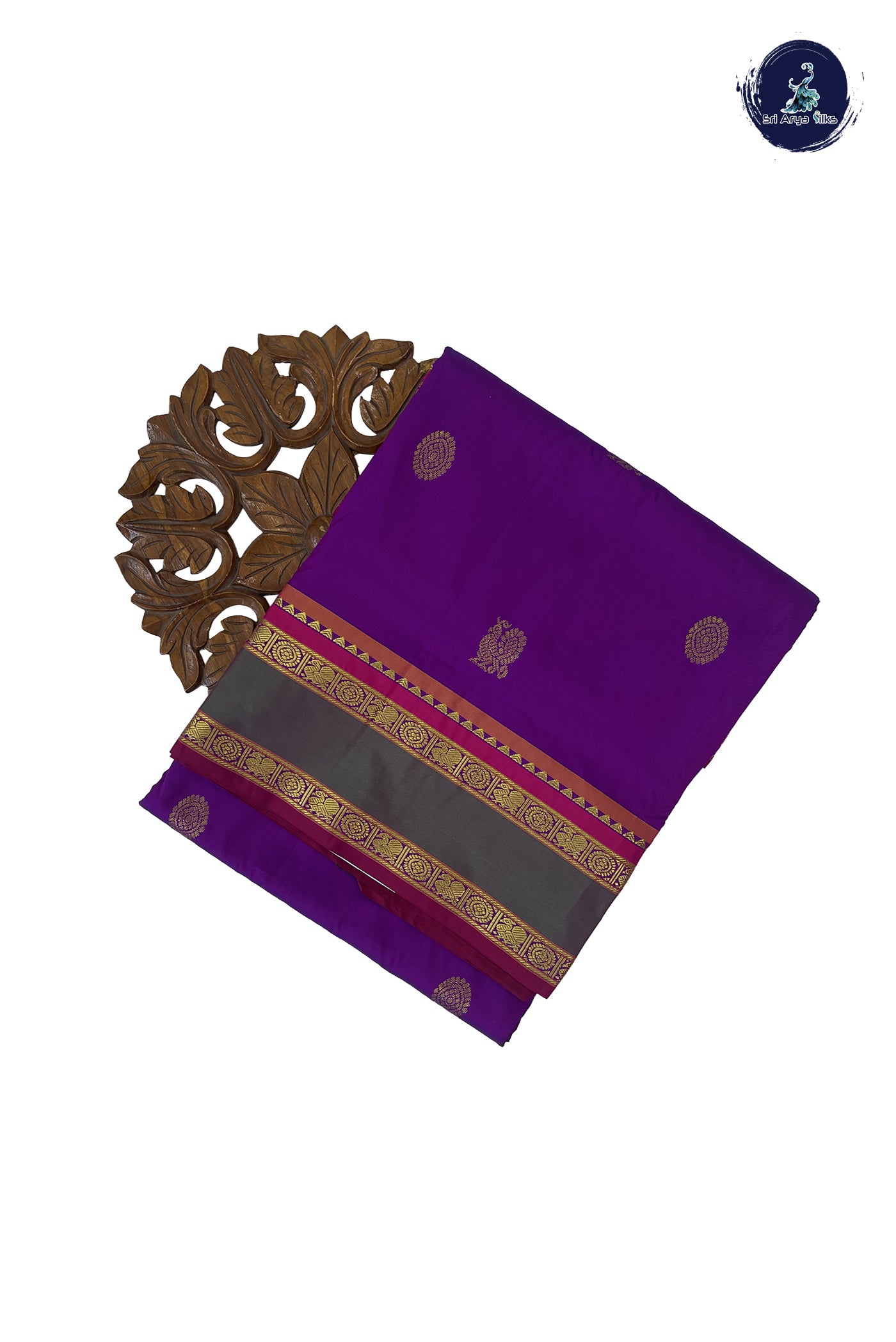 Purple 10 Yards Semi Silk With Zari Buttas Pattern