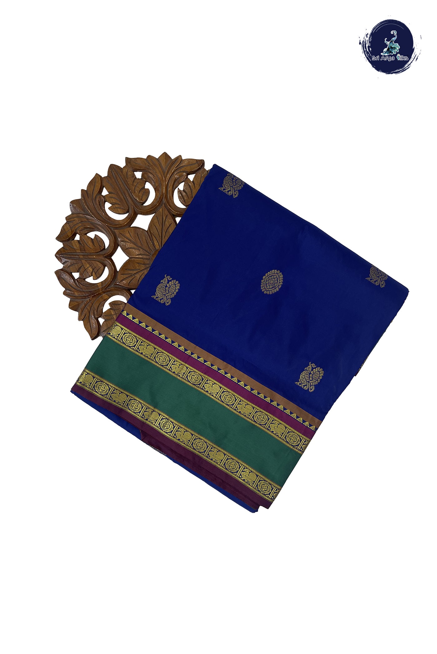 Navy Blue 10 Yards Semi Silk With Zari Buttas Pattern