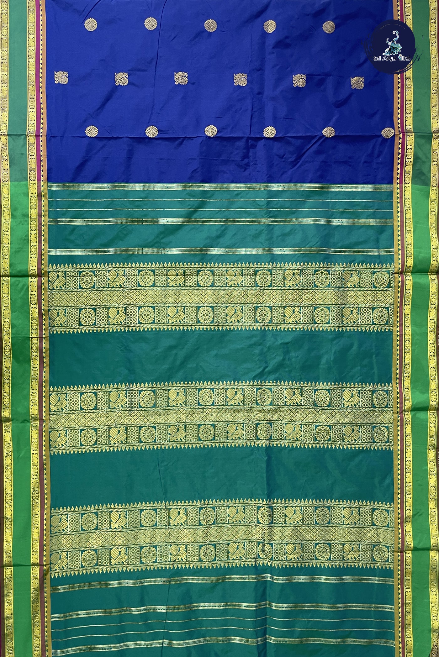 Navy Blue 10 Yards Semi Silk With Zari Buttas Pattern