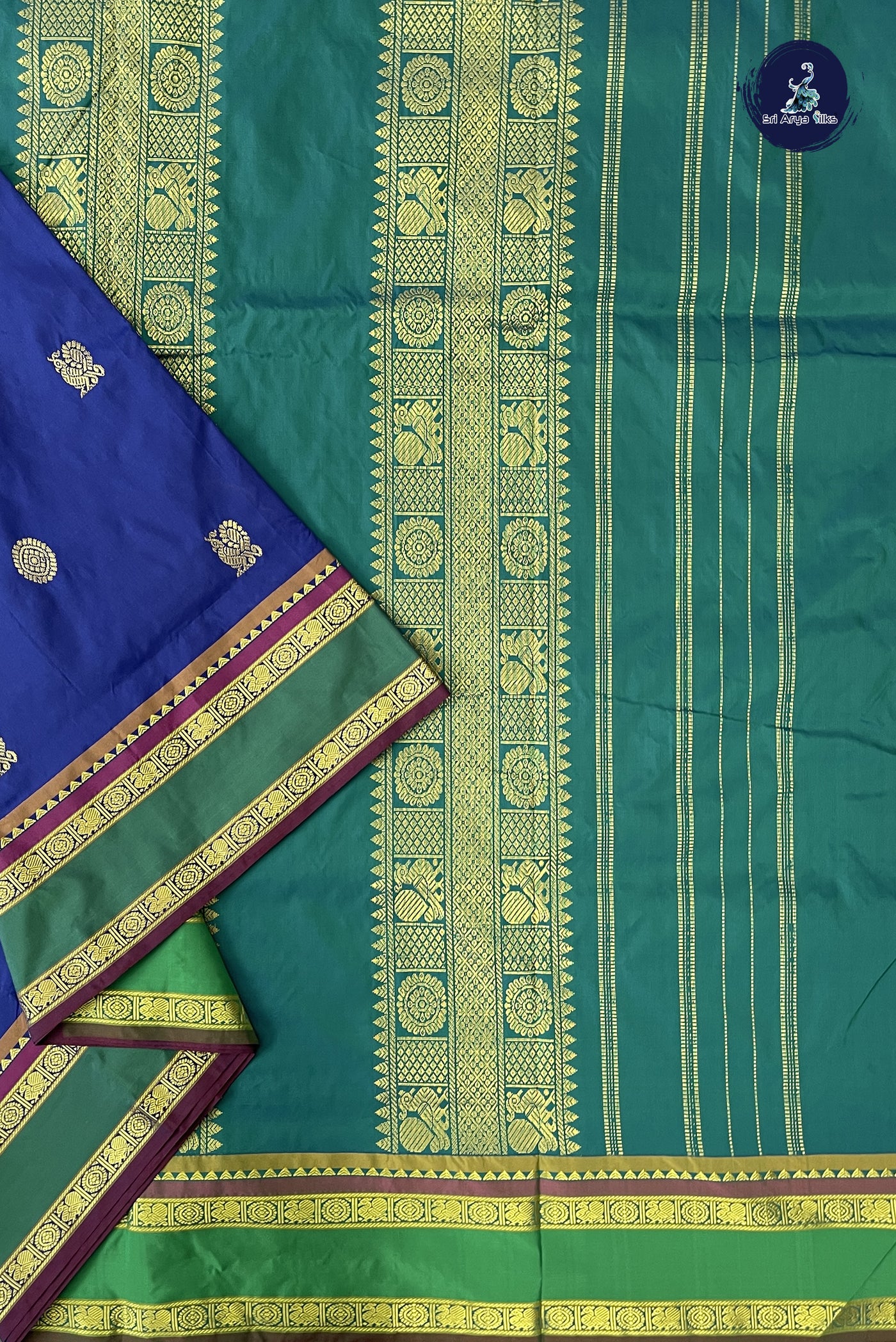 Navy Blue 10 Yards Semi Silk With Zari Buttas Pattern