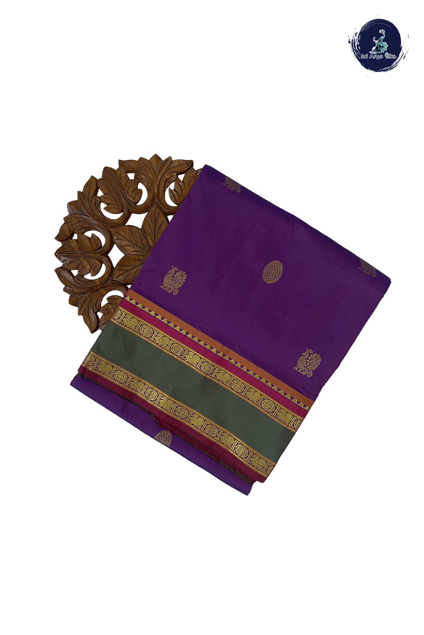 Violet 10 Yards Semi Silk With Zari Buttas Pattern