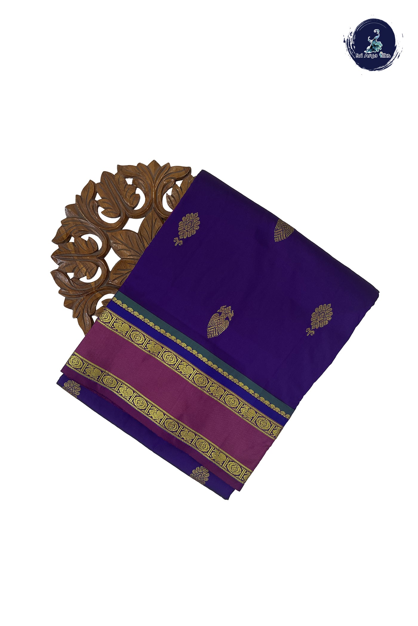 Dark Brinjal 10 Yards Semi Silk With Zari Buttas Pattern