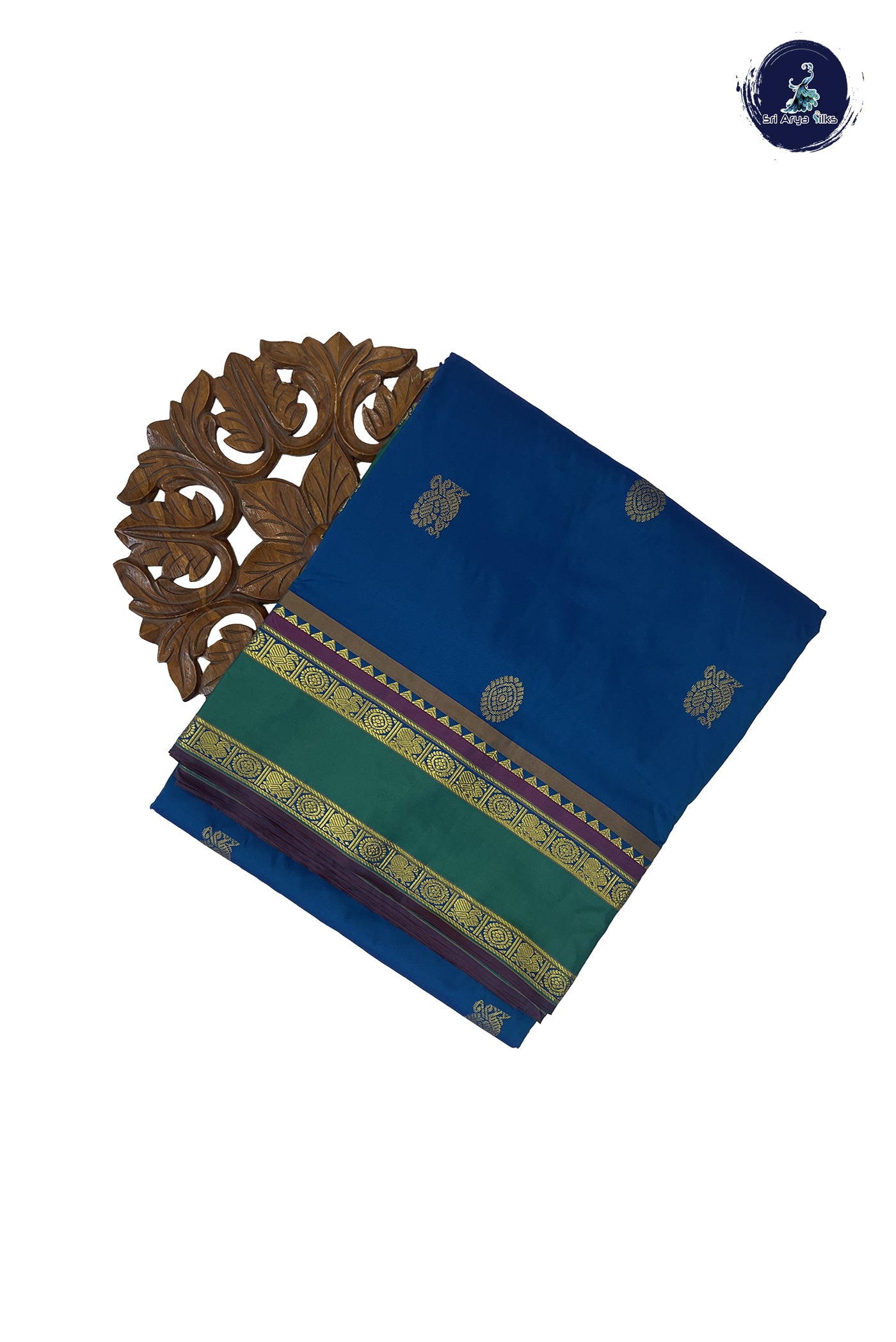 Peacock Blue 10 Yards Semi Silk With Zari Buttas Pattern