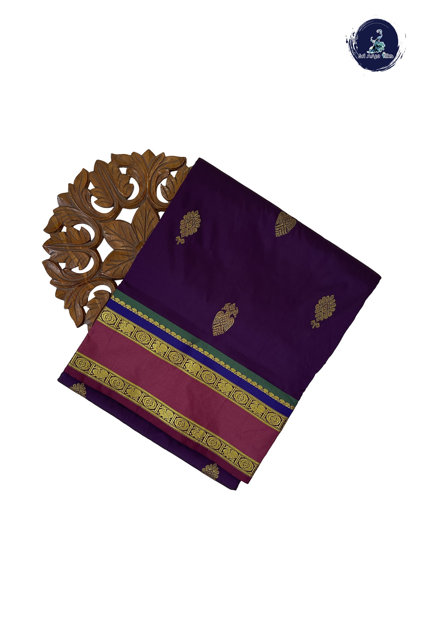 Purple 10 Yards Semi Silk With Zari Buttas Pattern