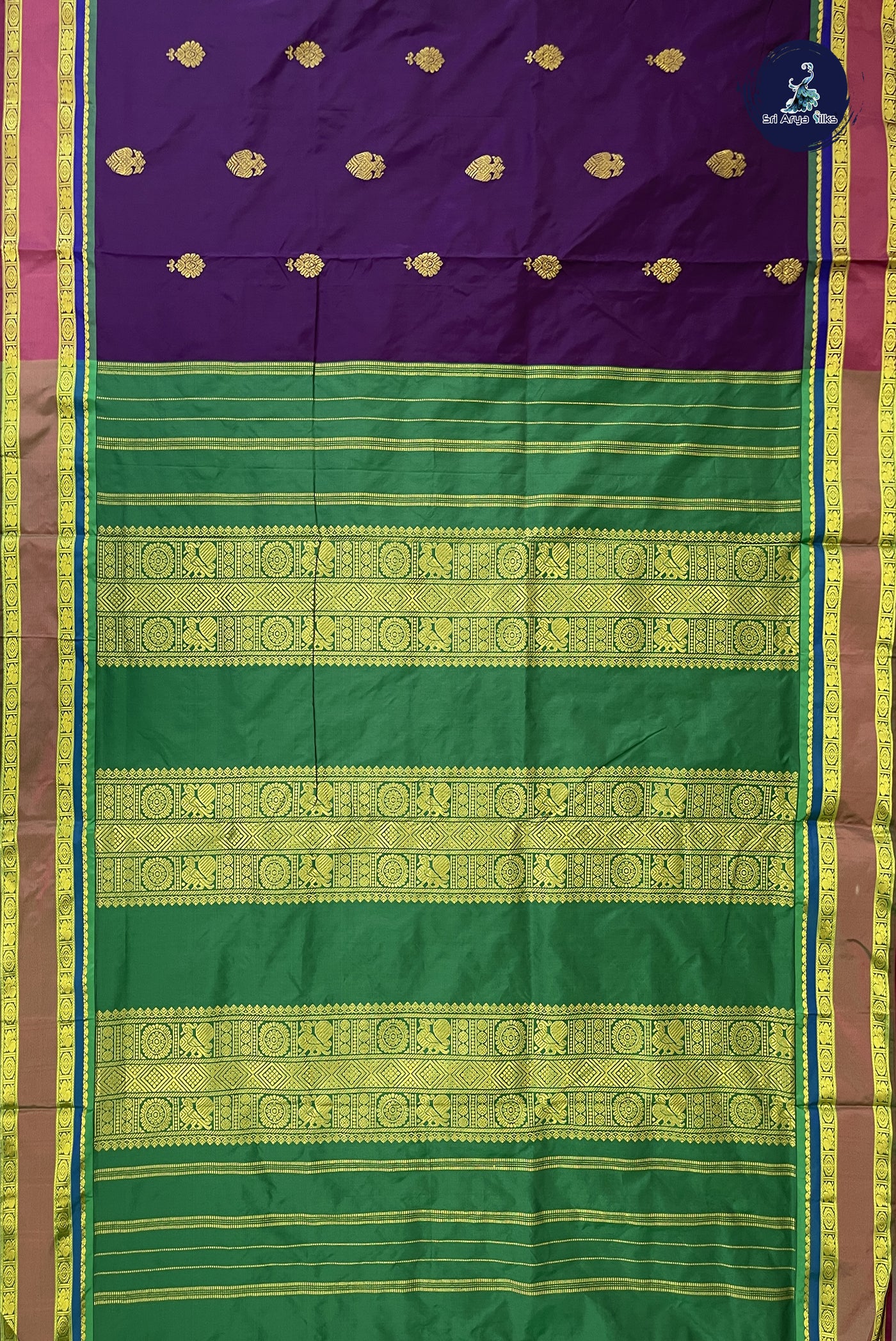 Purple 10 Yards Semi Silk With Zari Buttas Pattern