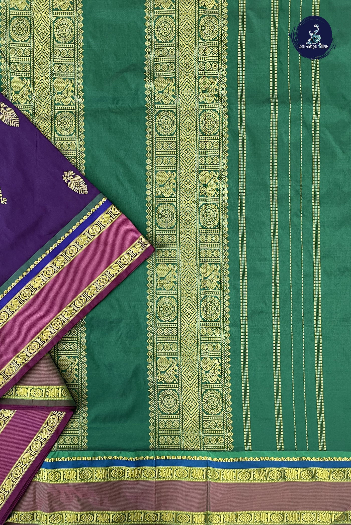 Purple 10 Yards Semi Silk With Zari Buttas Pattern