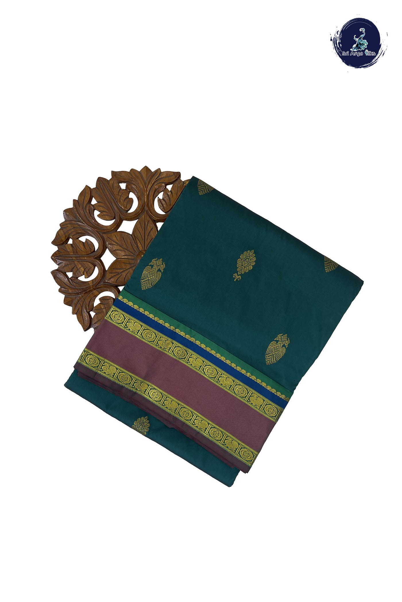 Green 10 Yards Semi Silk With Zari Buttas Pattern