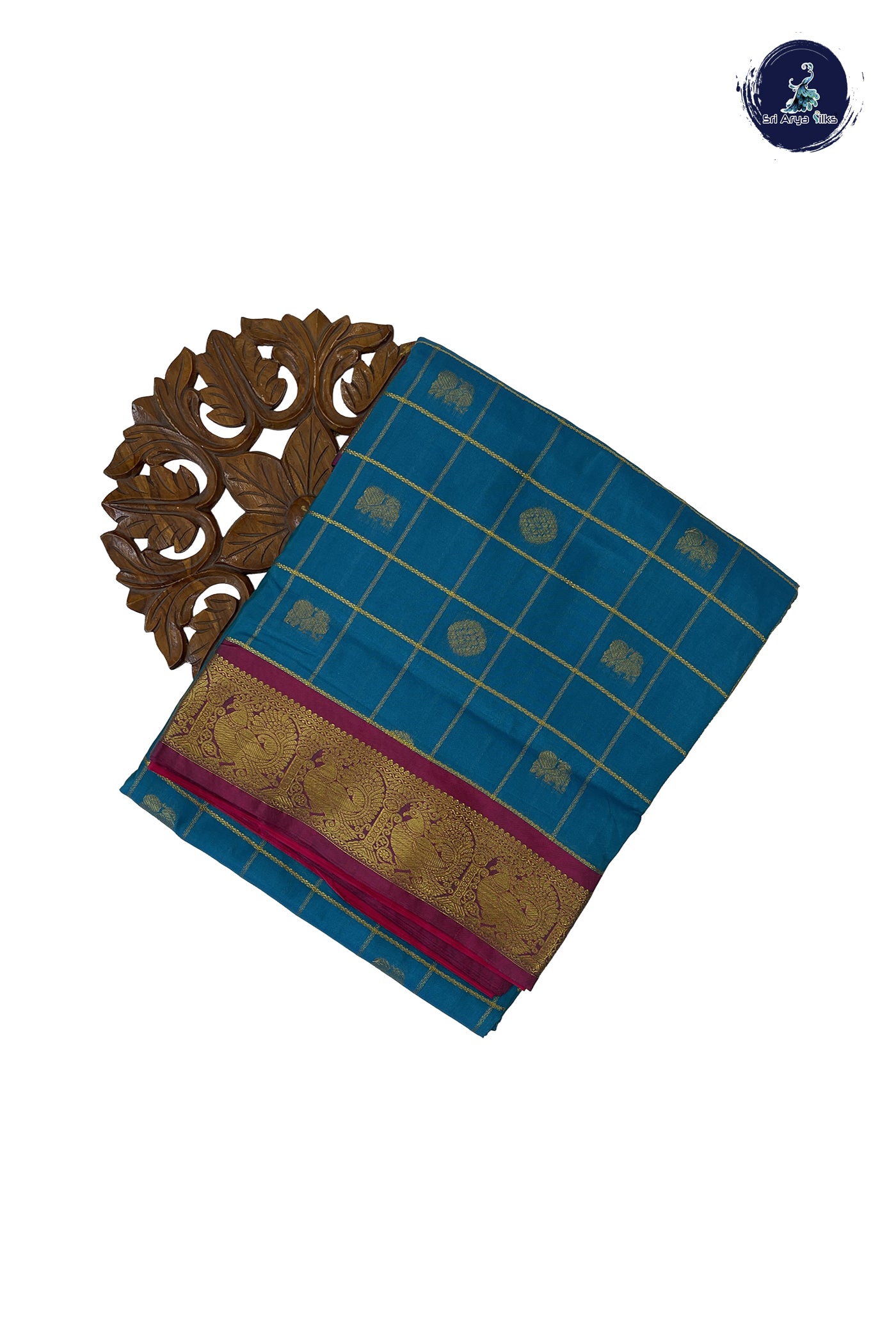 Copper Sulphate Blue 10 Yards Semi Silk With Zari Buttas Pattern