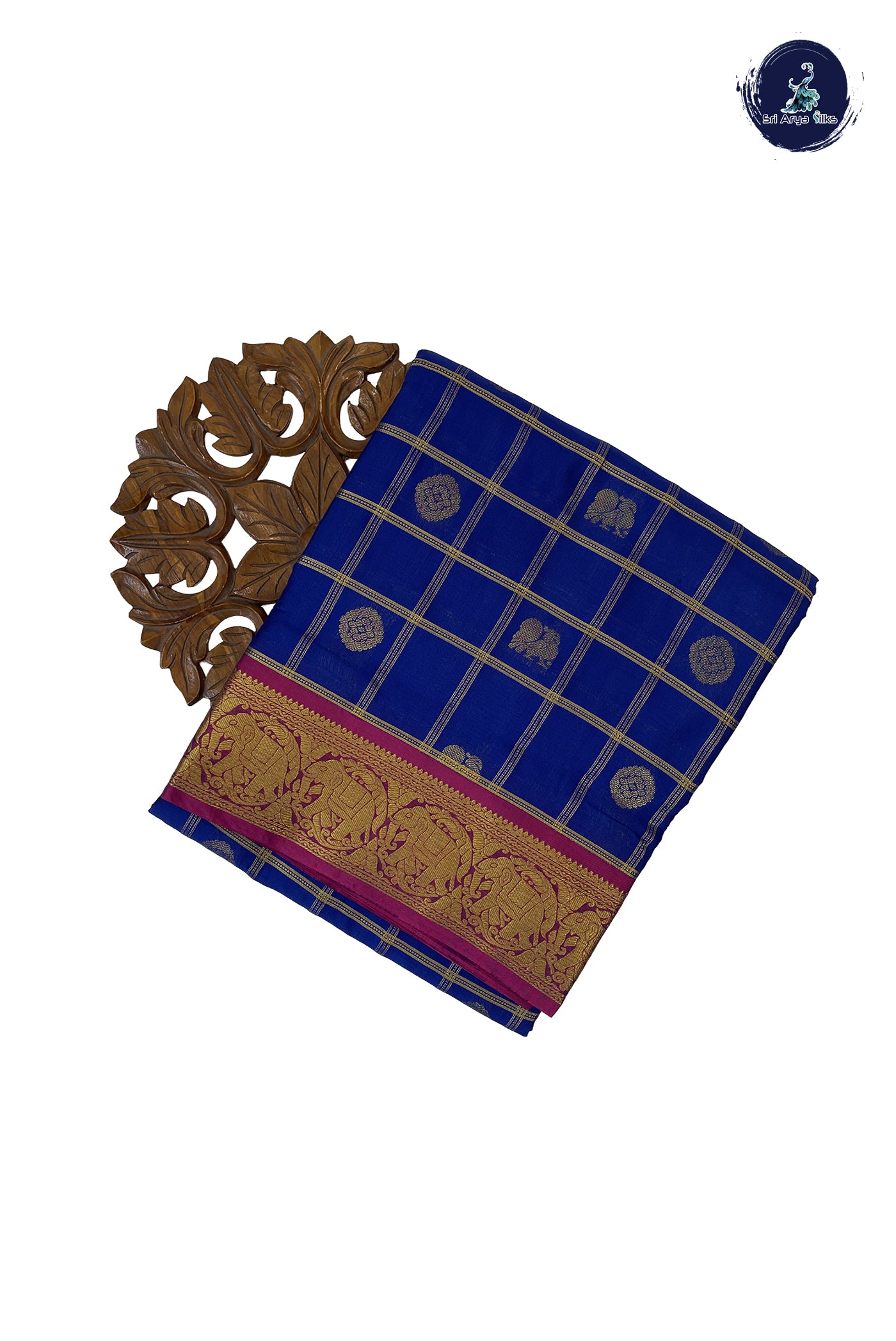 Dark Blue 10 Yards Semi Silk With Zari Buttas Pattern