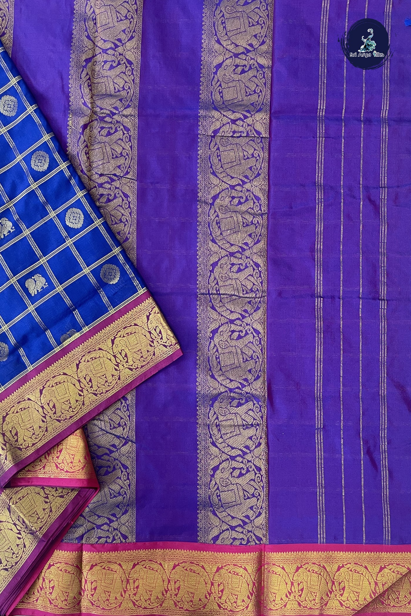 Dark Blue 10 Yards Semi Silk With Zari Buttas Pattern
