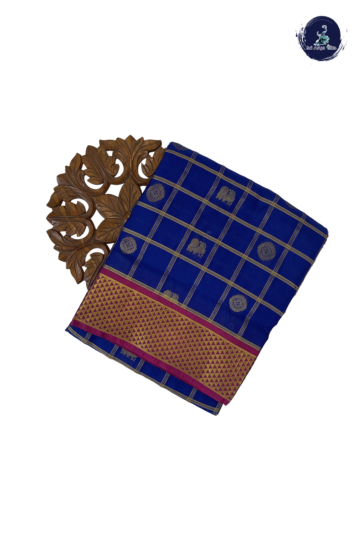 Dark Blue 10 Yards Semi Silk With Zari Buttas Pattern