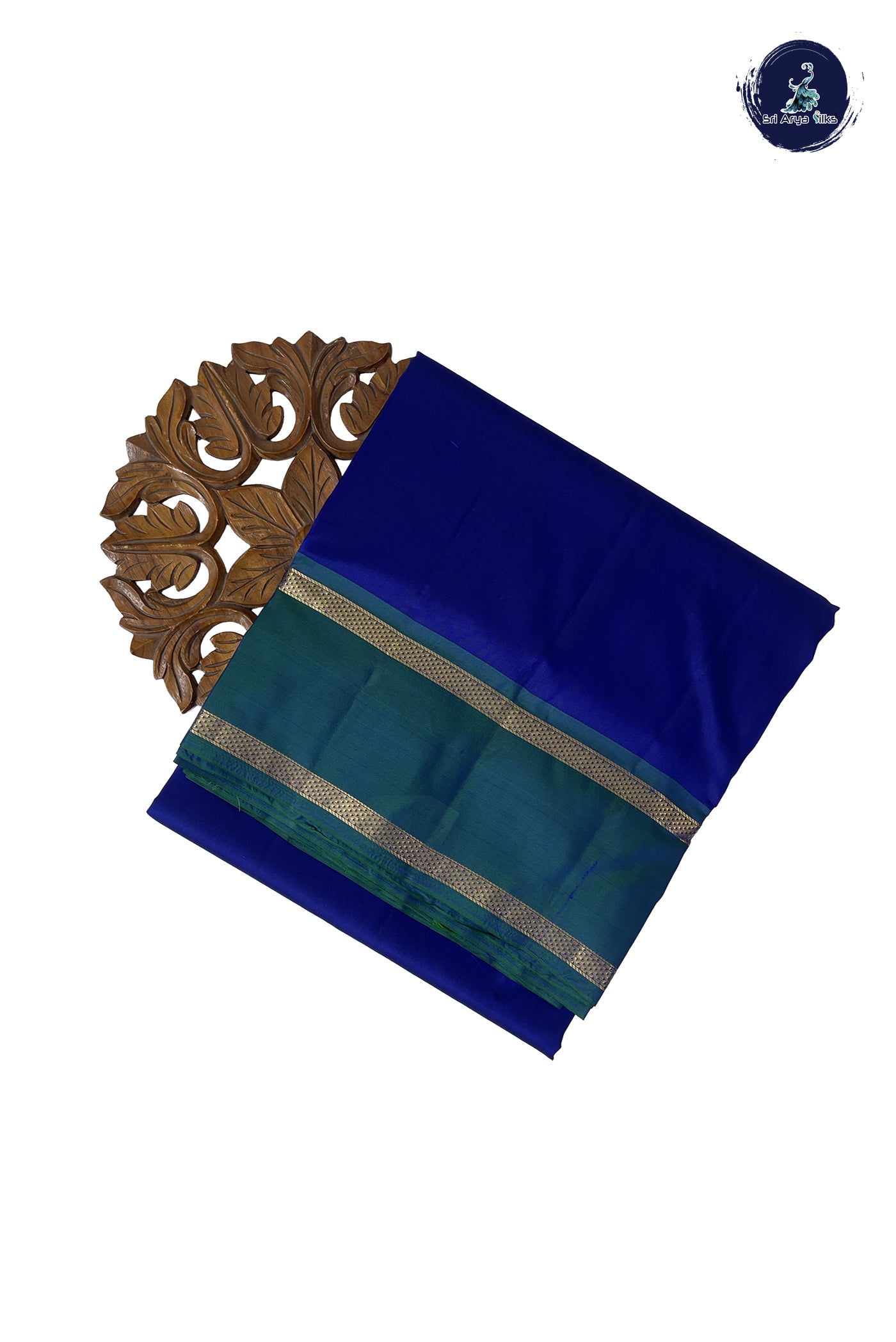 MS Blue Madisar 10 Yards Silk Saree With Plain Pattern