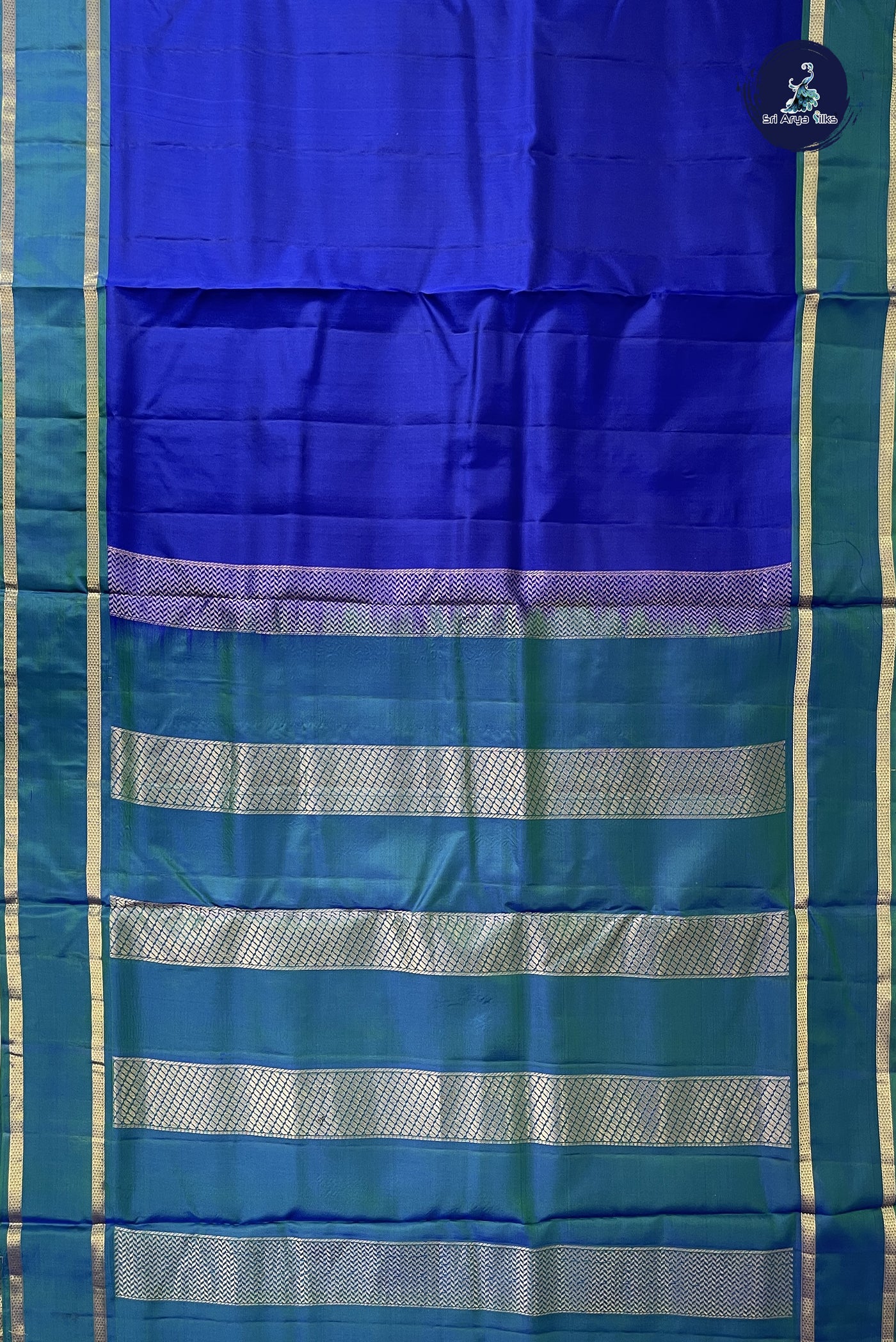 MS Blue Madisar 10 Yards Silk Saree With Plain Pattern