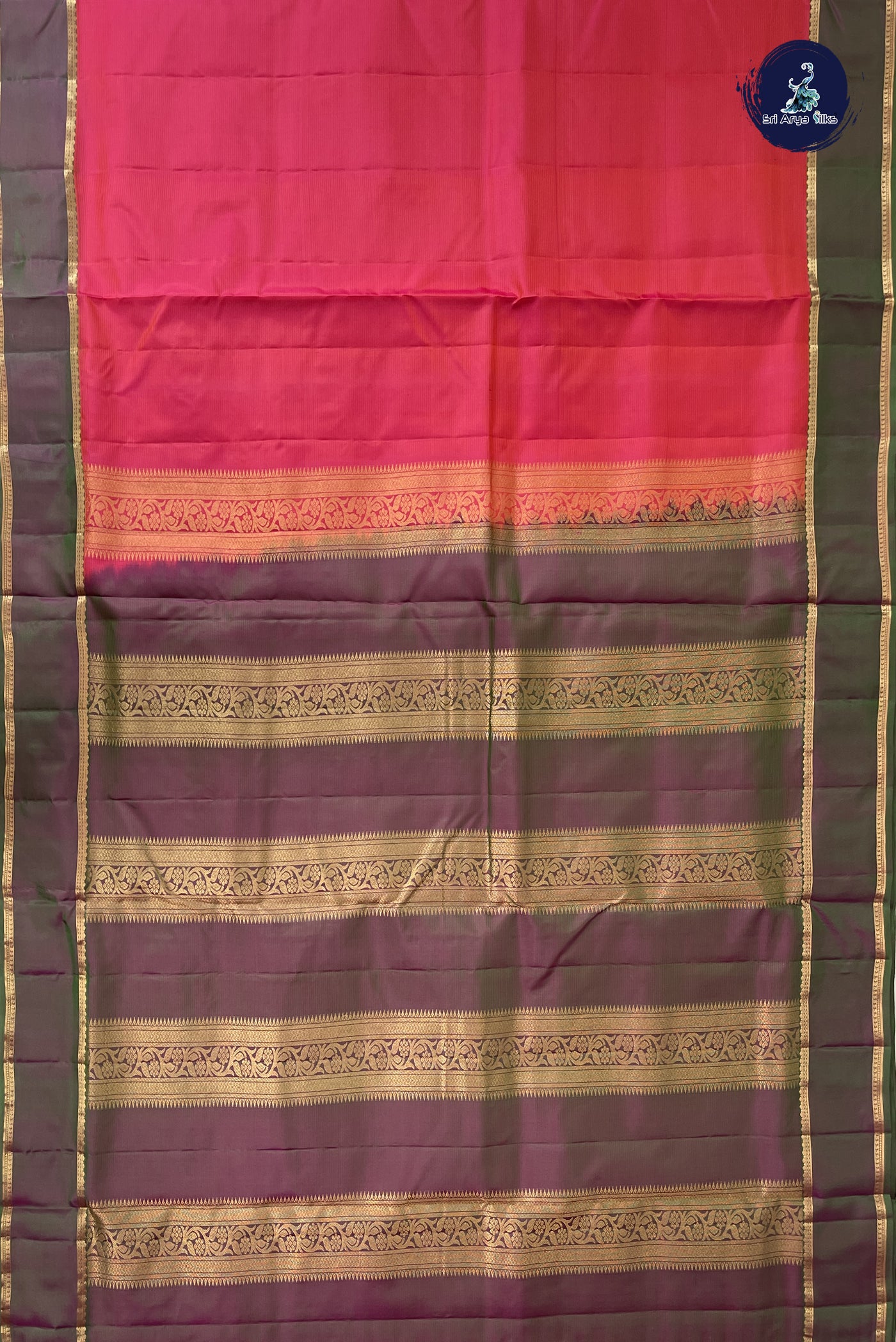Orangish Pink Madisar 10 Yards Silk Saree With Plain Pattern