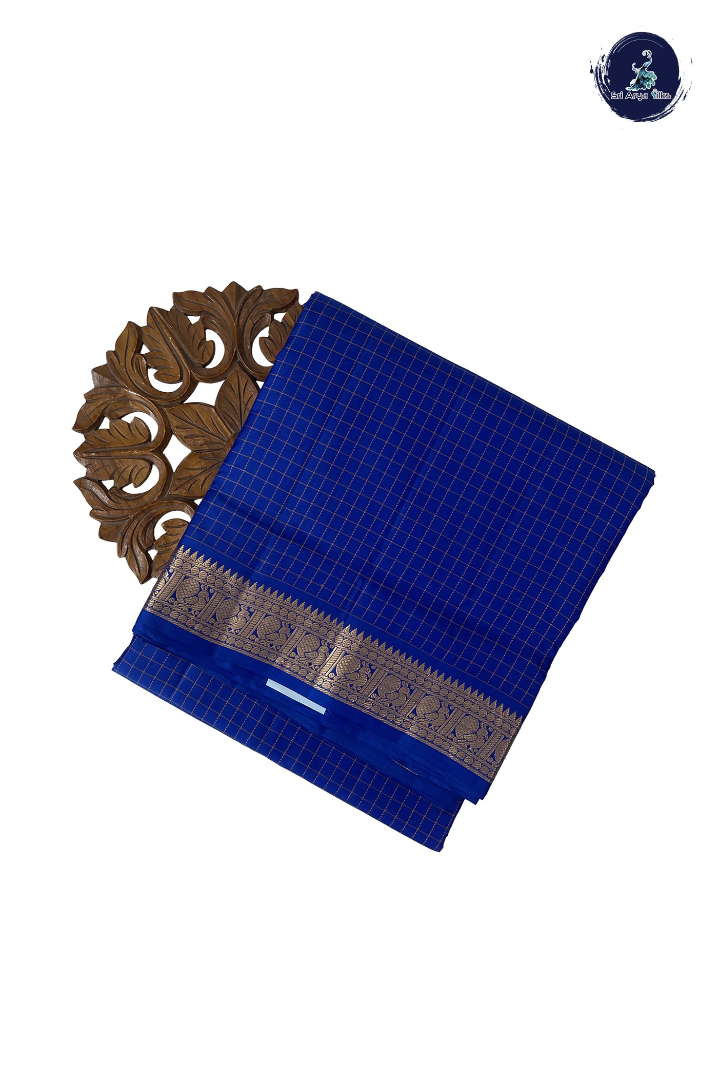 Blue Madisar 10 Yards Silk Saree With Checked Pattern