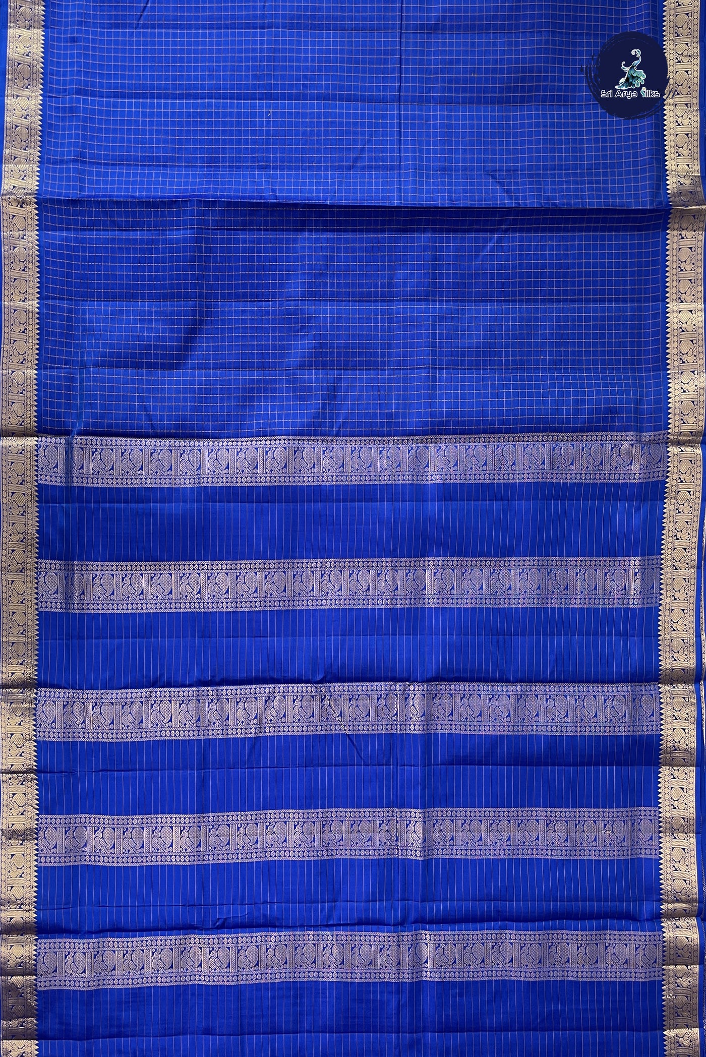 Blue Madisar 10 Yards Silk Saree With Checked Pattern