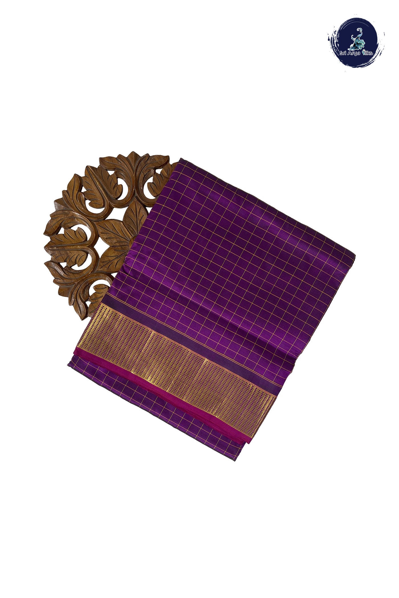 Dual Tone Purple Madisar 10 Yards Silk Saree With Checked Pattern