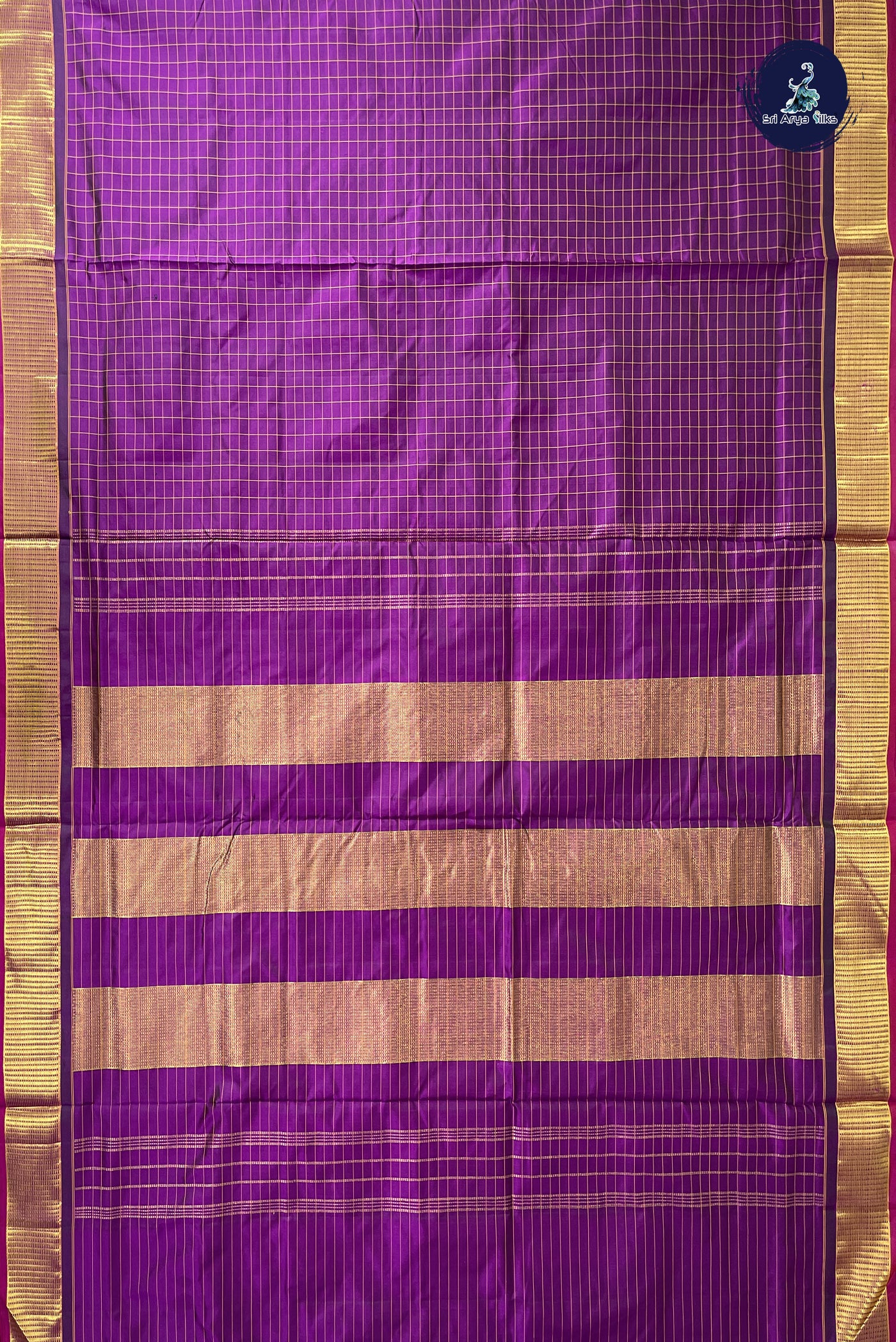 Dual Tone Purple Madisar 10 Yards Silk Saree With Checked Pattern