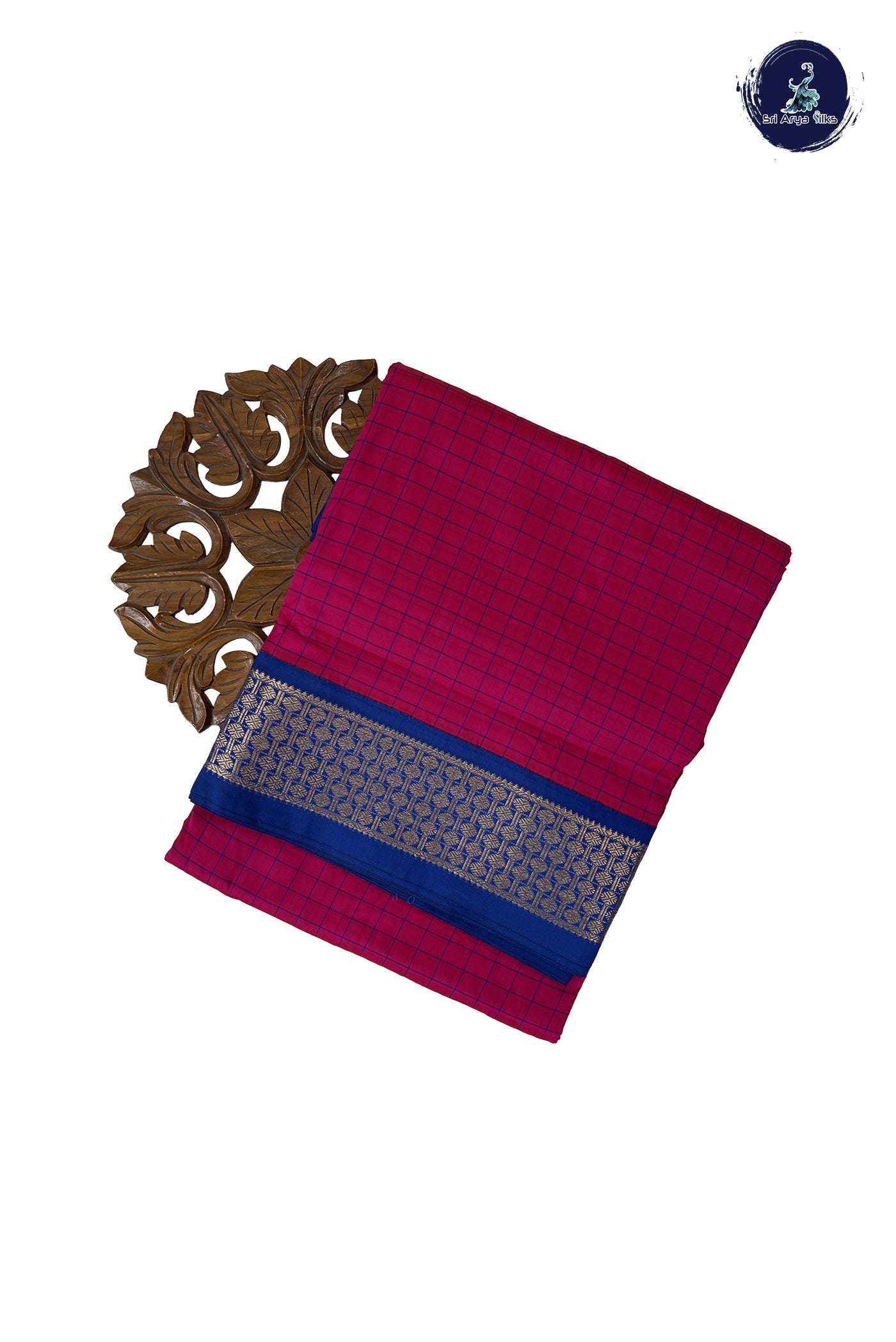 Magenta Pink 10 Yards Semi Silk With Checked Pattern