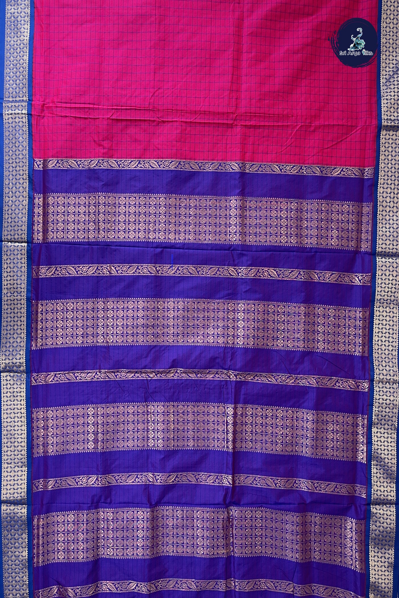 Magenta Pink 10 Yards Semi Silk With Checked Pattern