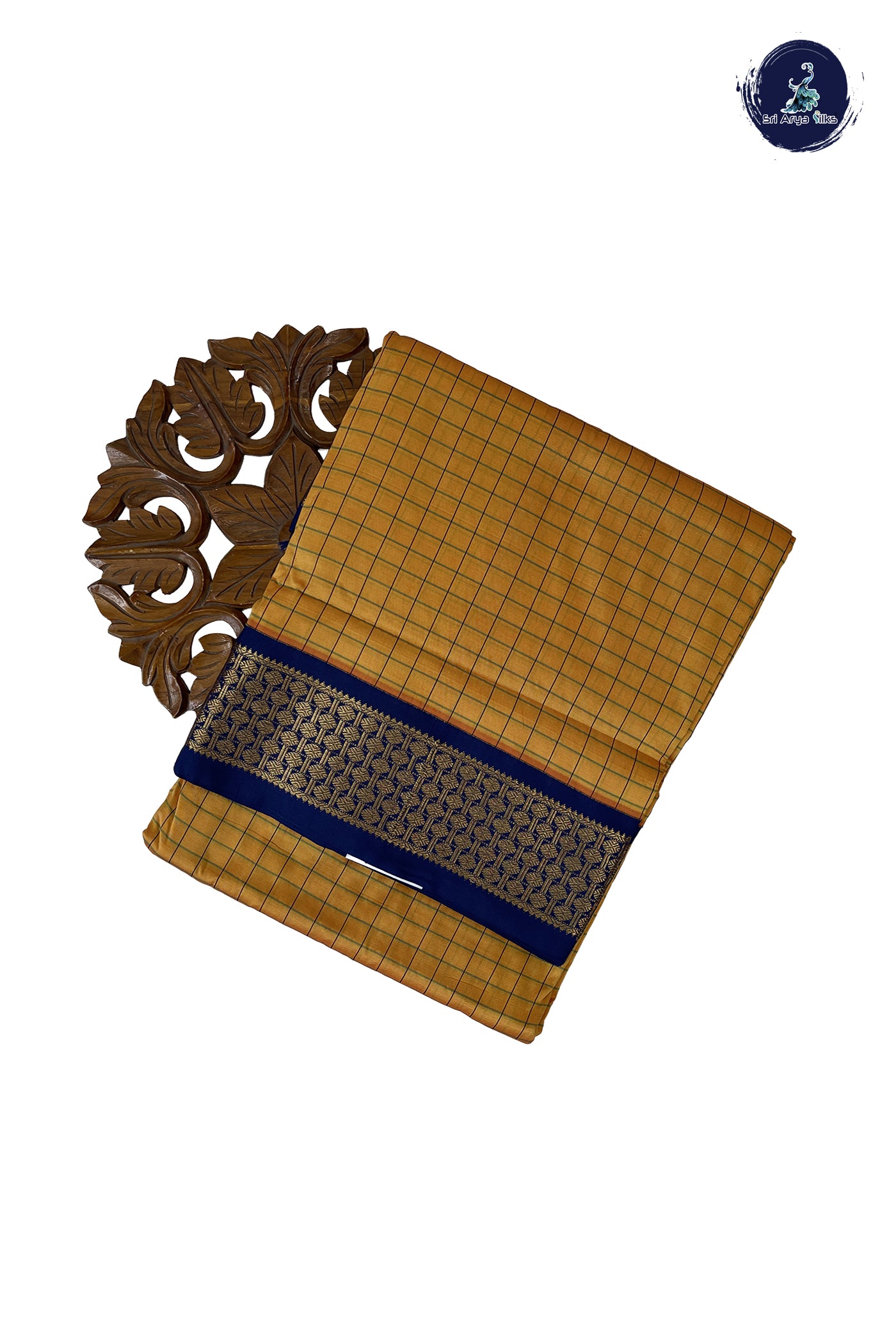 Mustard Yellow 10 Yards Semi Silk With Checked Pattern