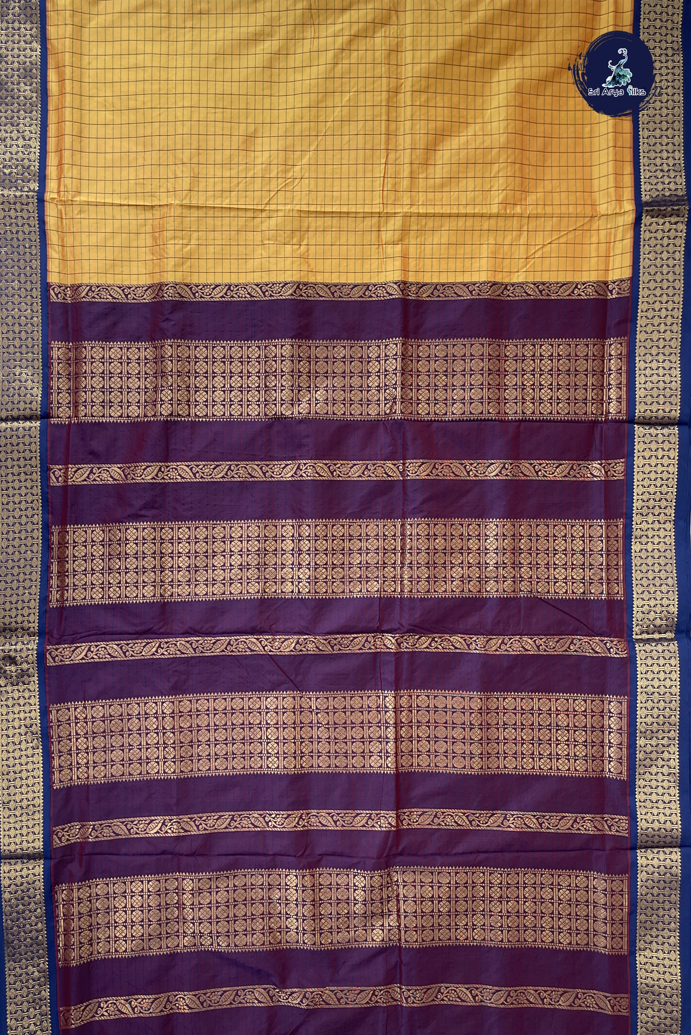 Mustard Yellow 10 Yards Semi Silk With Checked Pattern