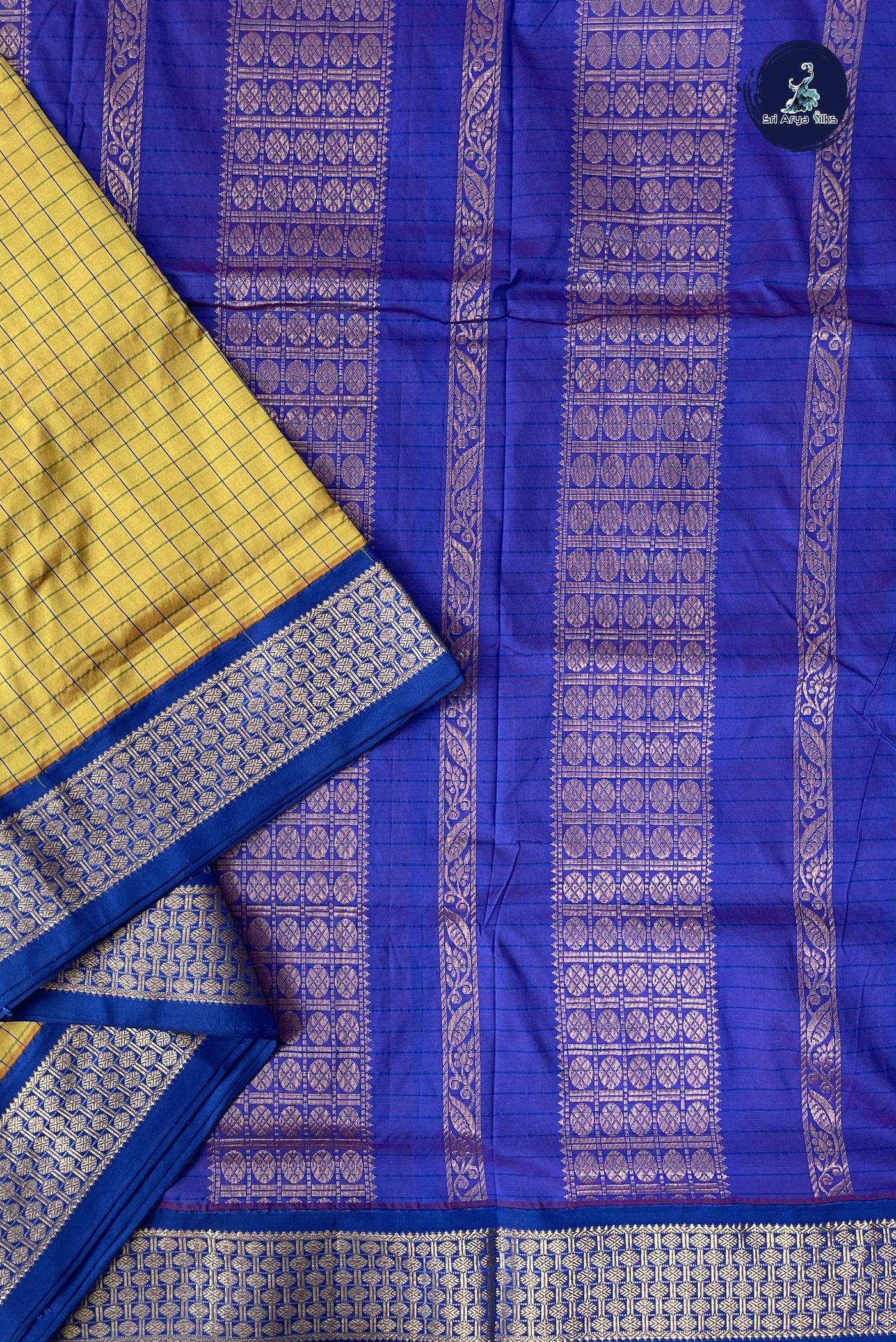 Mustard 10 Yards Semi Silk With Checked Pattern