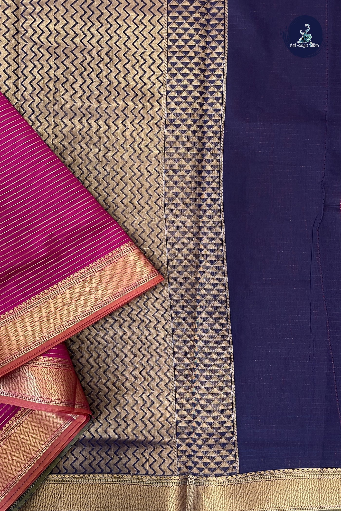 Magenta Pink Madisar Semi Silk Cotton Saree With Vaira Oosi Pattern