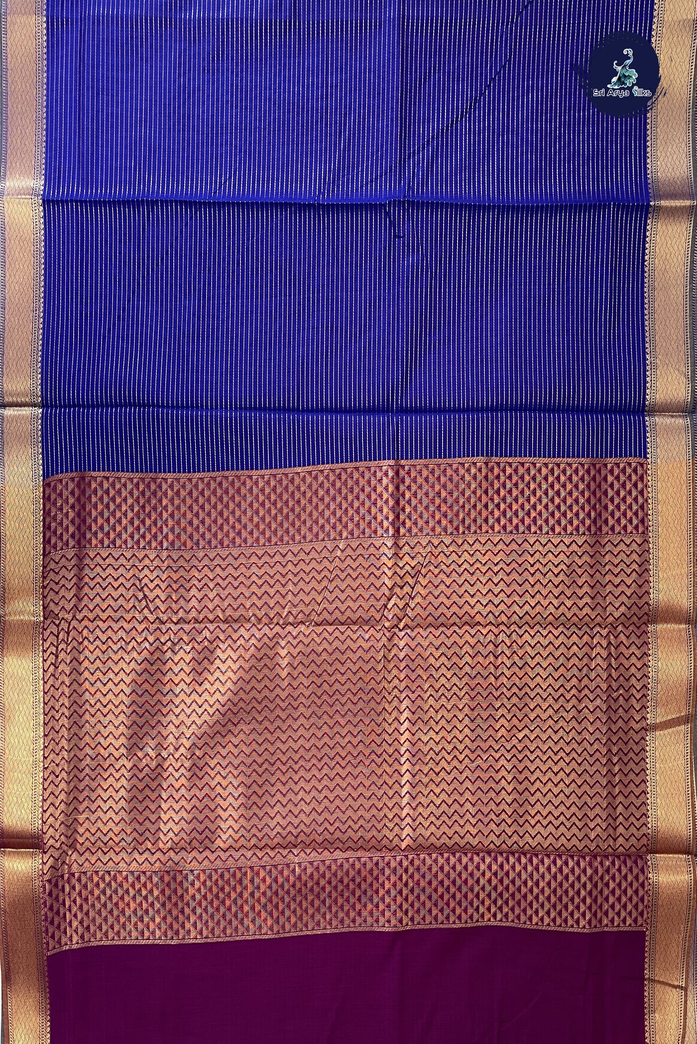 MS Blue Madisar Semi Silk Cotton Saree With Vaira Oosi Pattern