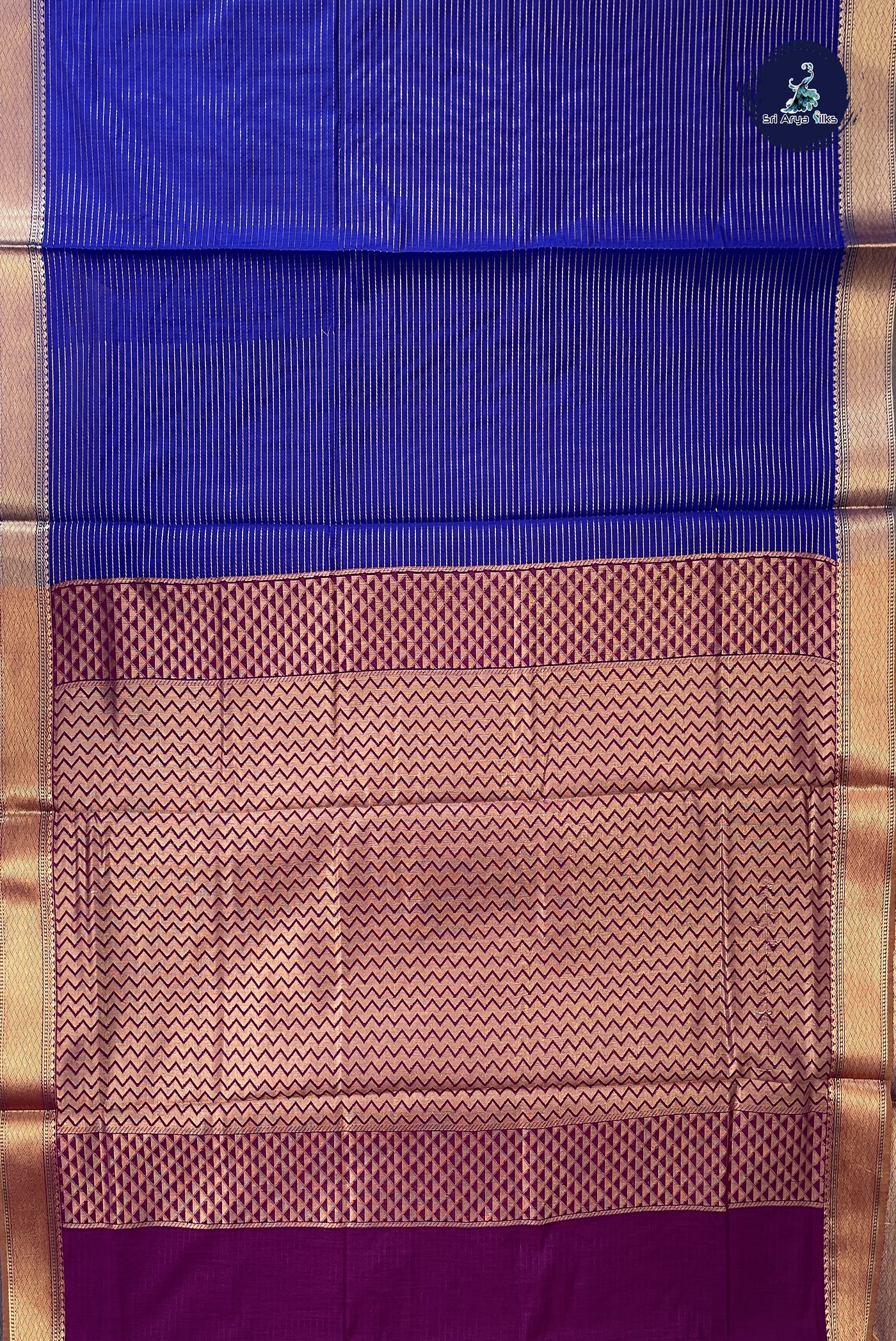MS Blue Madisar Semi Silk Cotton Saree With Vaira Oosi Pattern