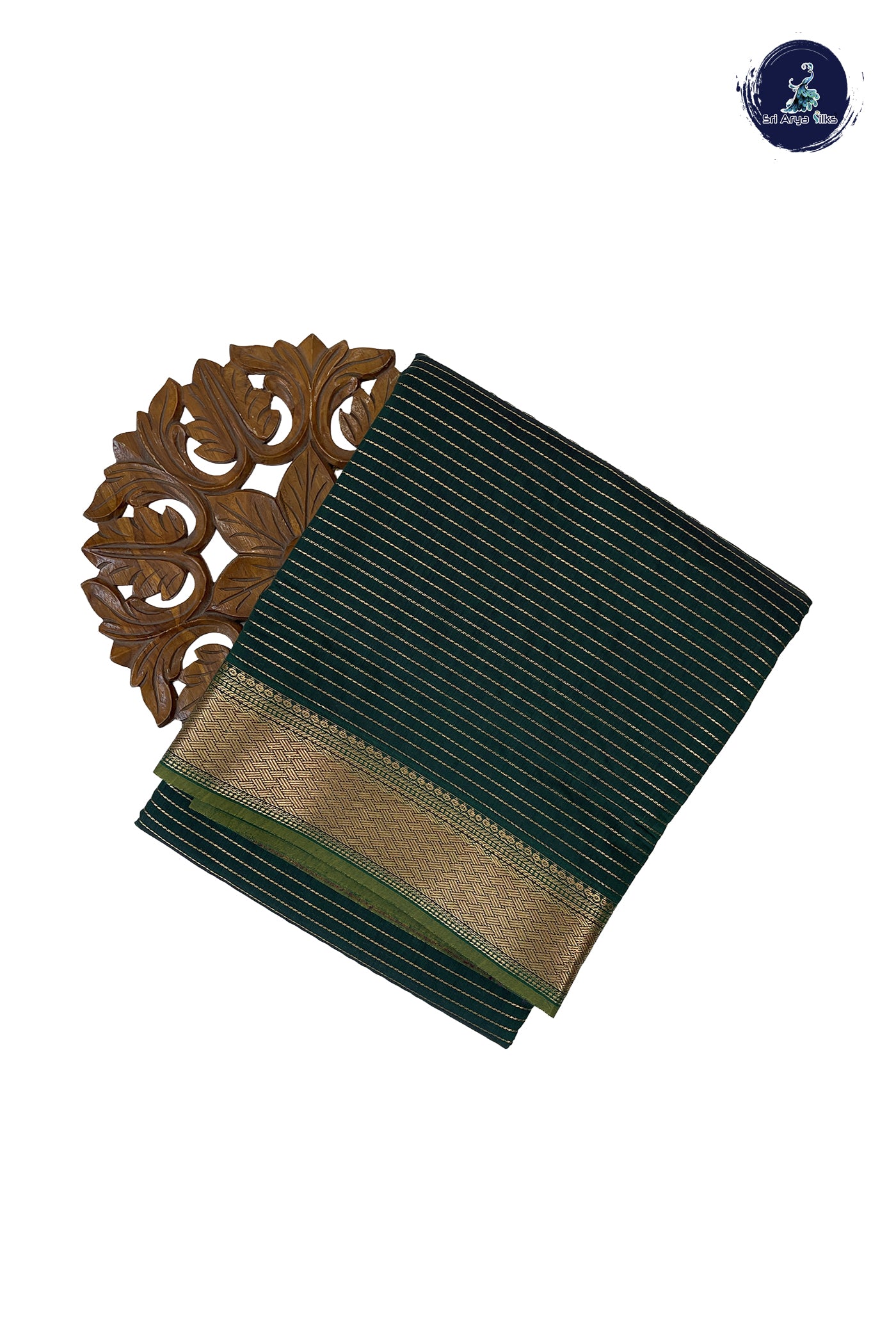 Dark Green Madisar Semi Silk Cotton Saree With Vaira Oosi Pattern