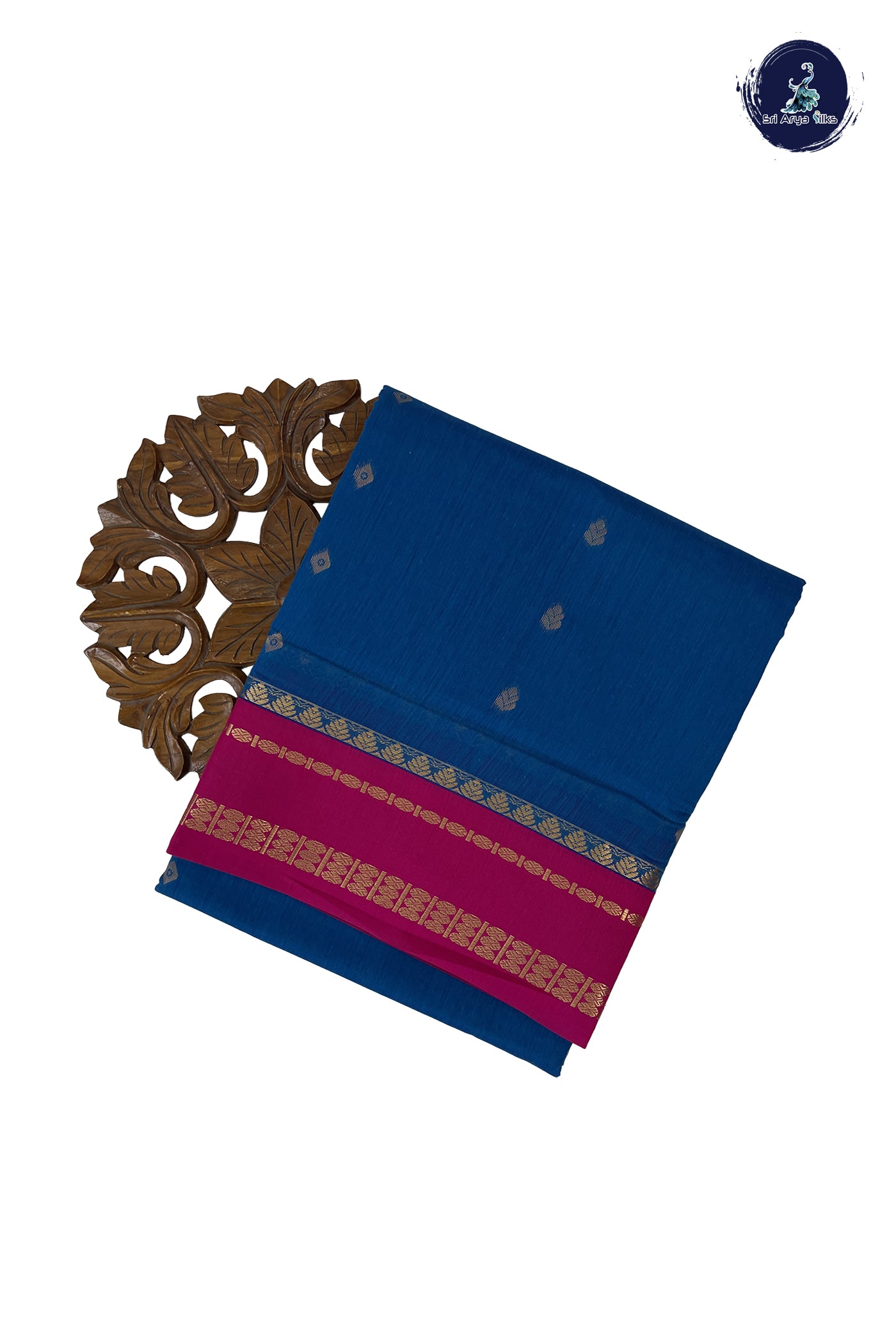 Blue Madisar Semi Silk Cotton Saree With Zari Buttas Pattern