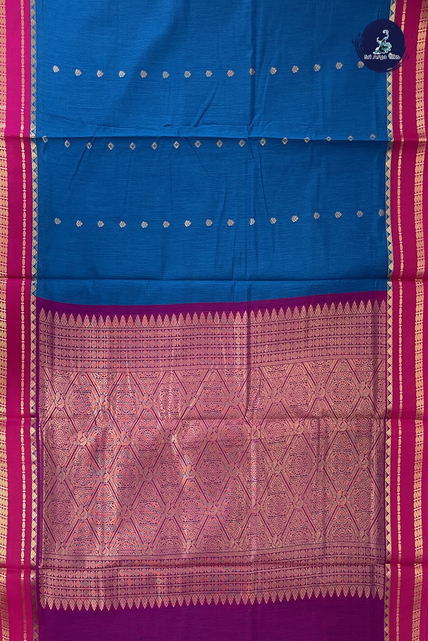 Blue Madisar Semi Silk Cotton Saree With Zari Buttas Pattern