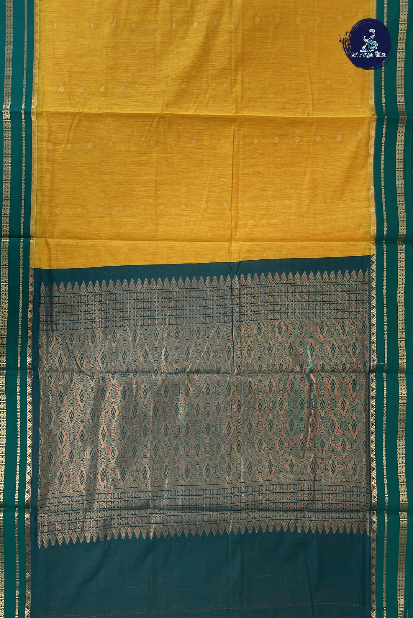 Yellow Madisar Semi Silk Cotton Saree With Zari Buttas Pattern