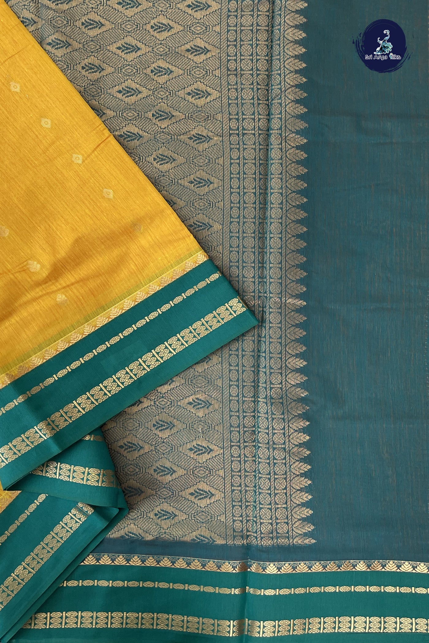 Yellow Madisar Semi Silk Cotton Saree With Zari Buttas Pattern