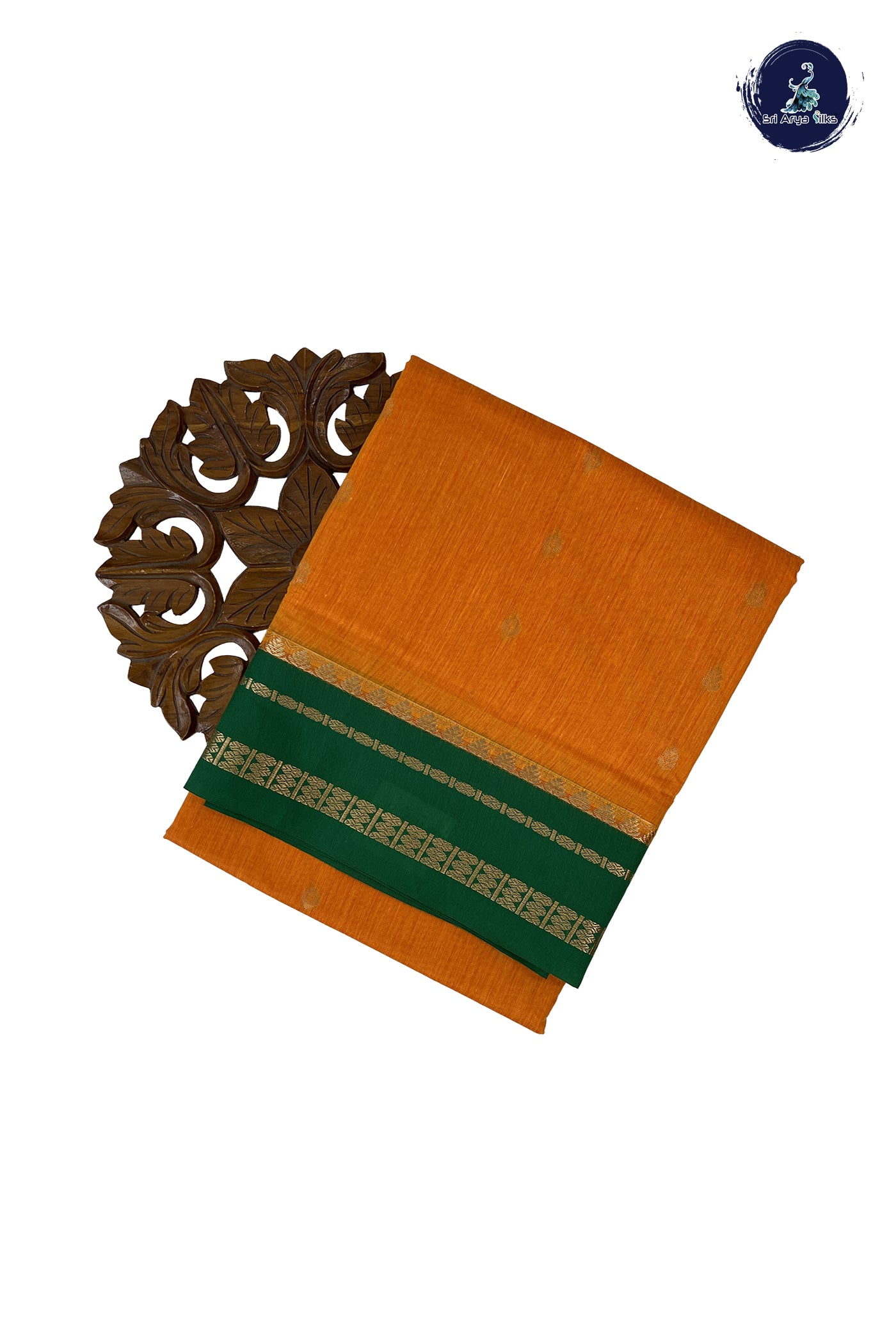 Yellowish Orange Madisar Semi Silk Cotton Saree With Zari Buttas Pattern