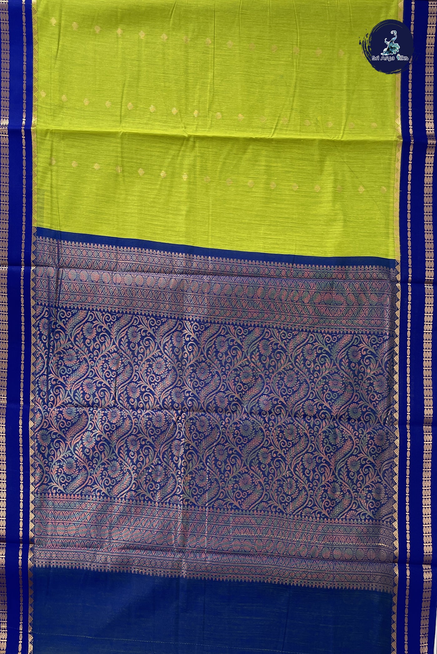 Lime Green Madisar Semi Silk Cotton Saree With Zari Buttas Pattern