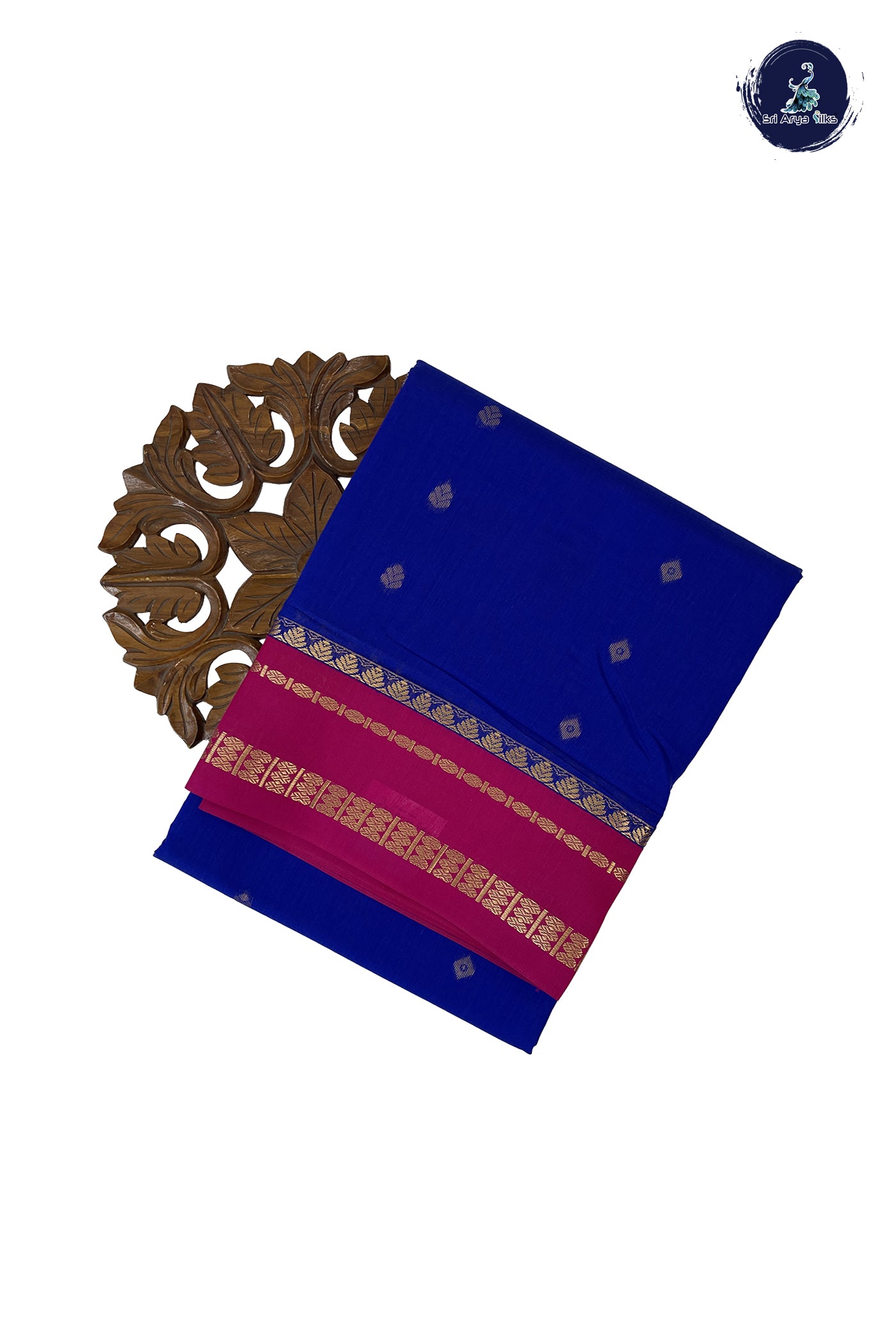 MS Blue Madisar Semi Silk Cotton Saree With Zari Buttas Pattern